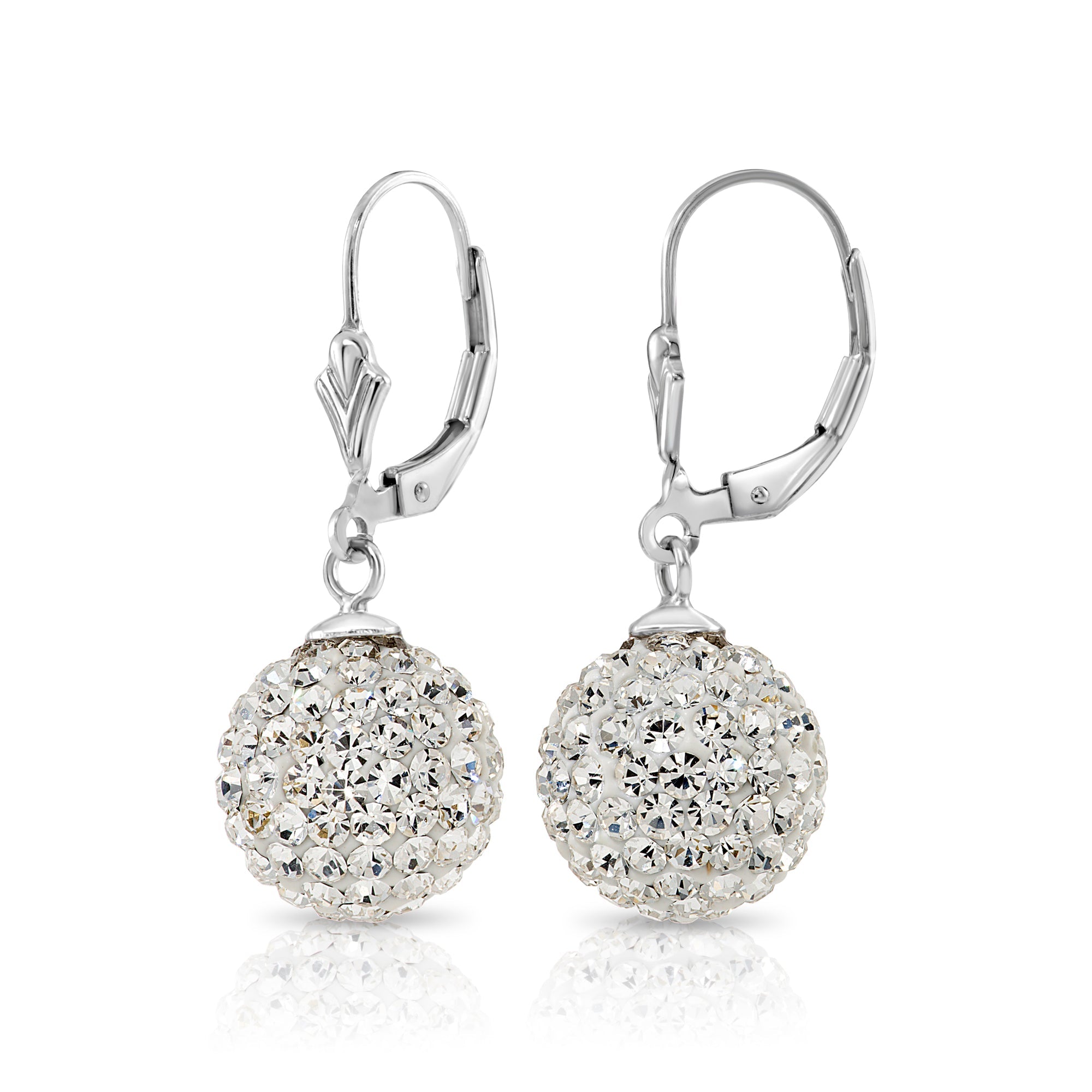 CZ Crystal Ball French-back Dangle Earrings in Sterling Silver