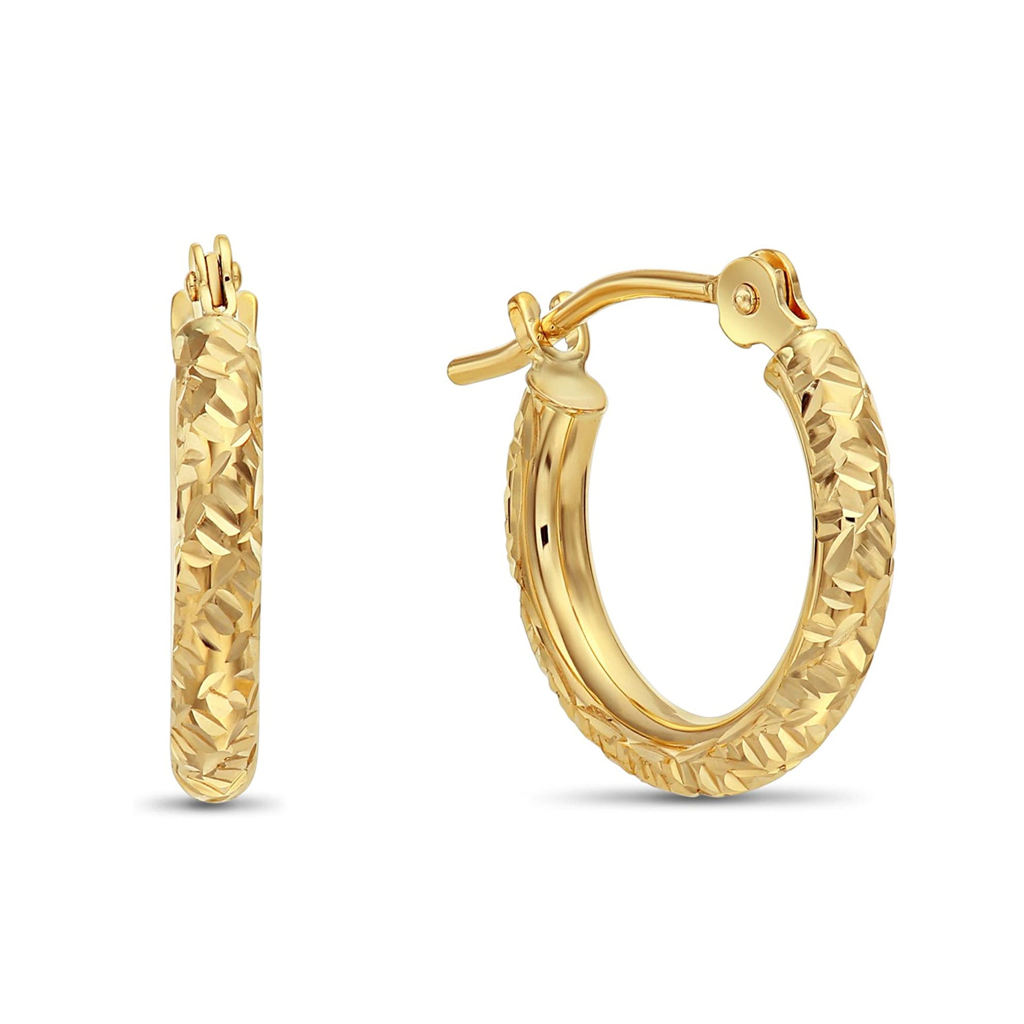 14k Gold Tornado Diamond Cut Hoop Earrings. 0.5 inch