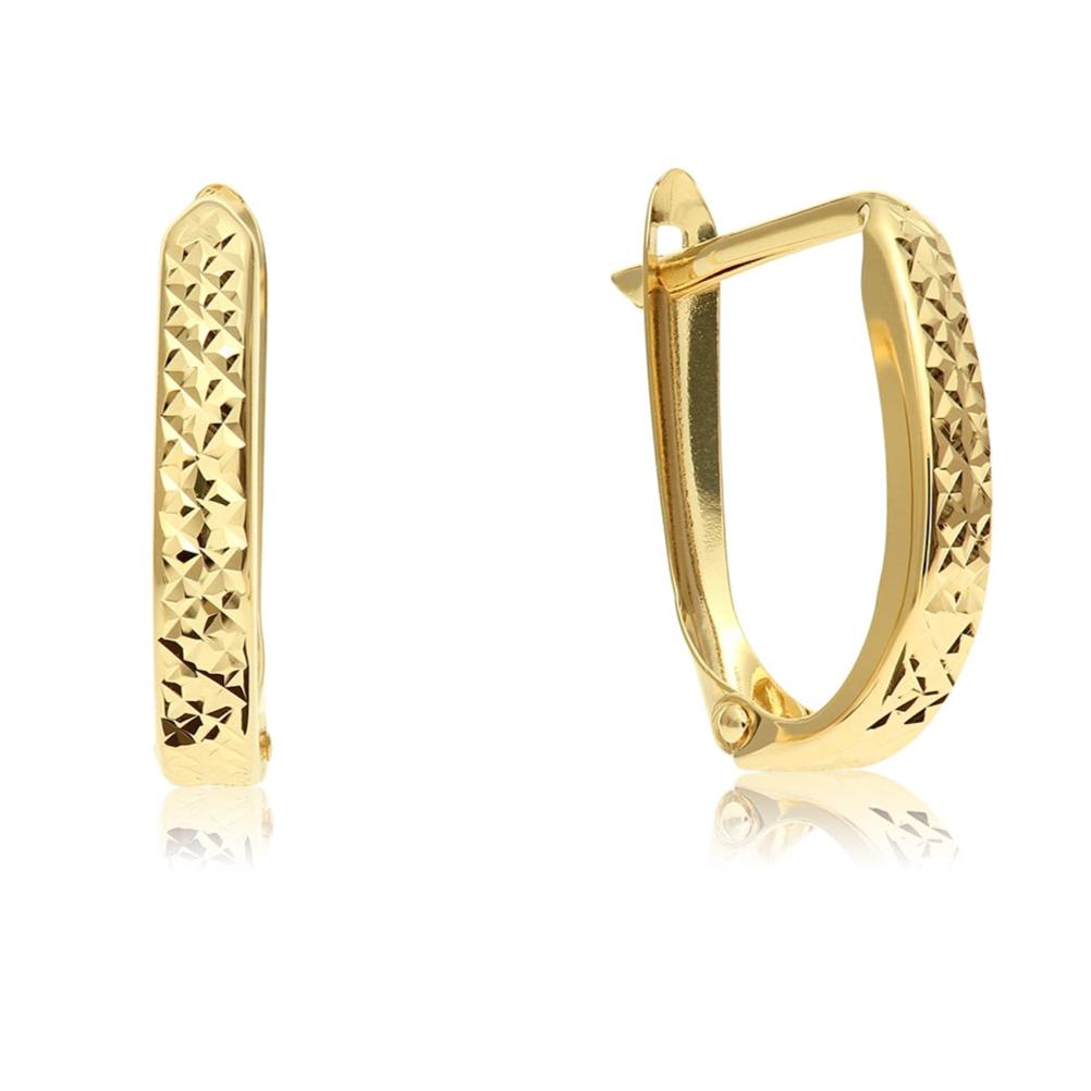 14K Gold Oval Diamond Cut Huggie Hoop Earrings