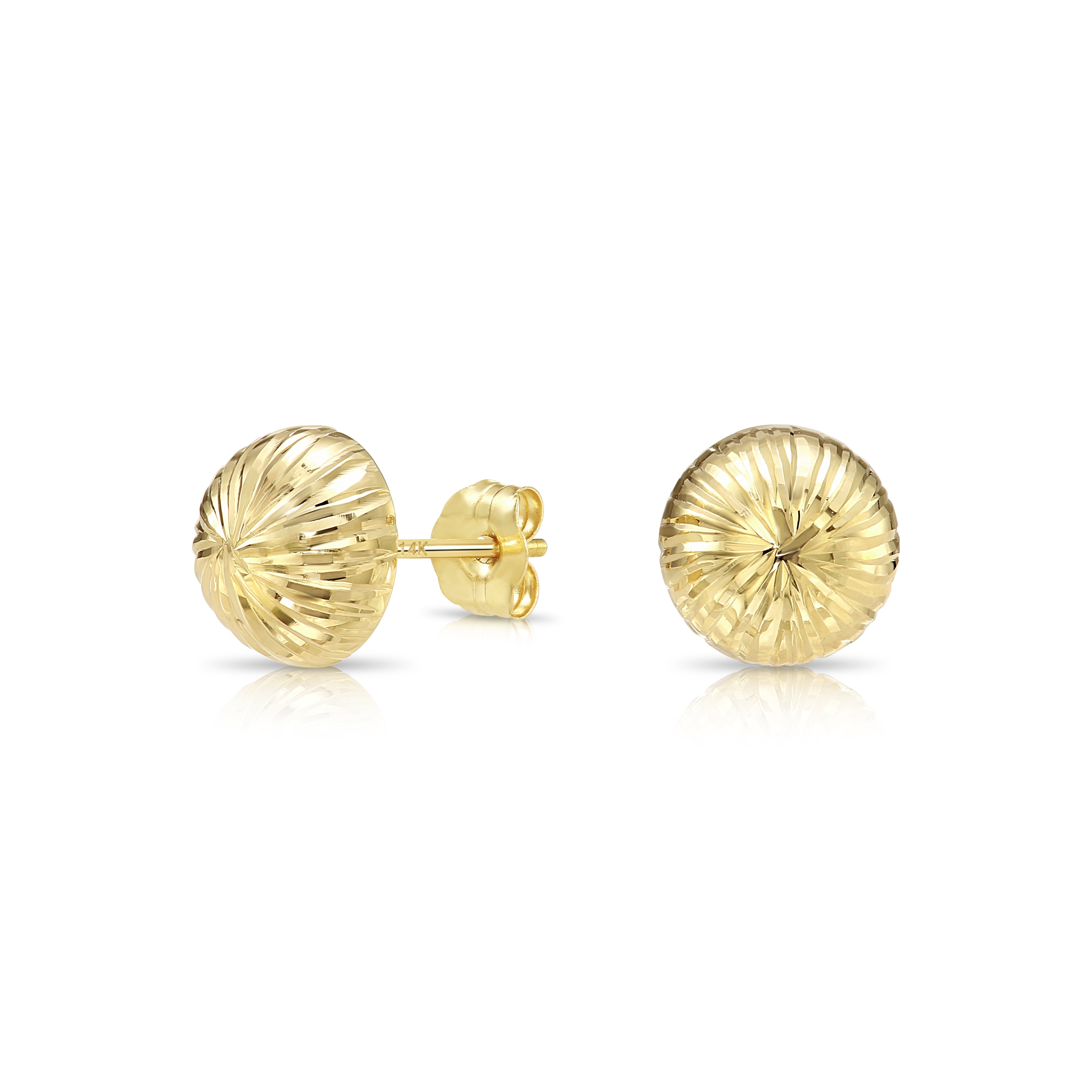 14K Gold Diamond-Cut Half Ball Stud Earrings With Pushbacks