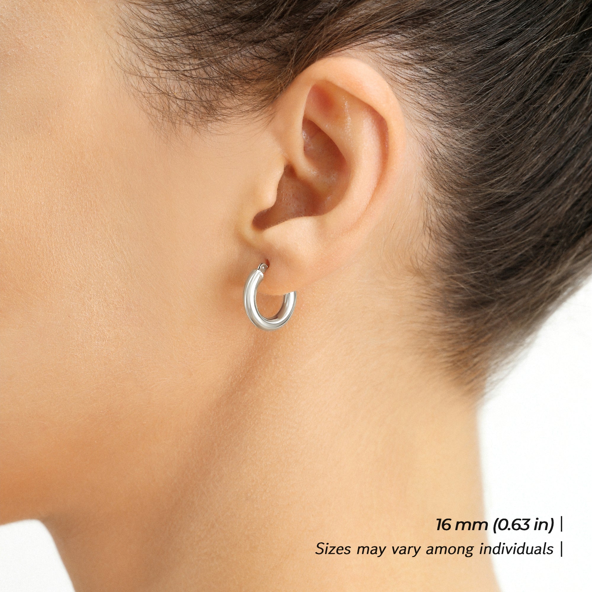 14k White Gold Chunky Hoop Earrings. 3mm Thickness