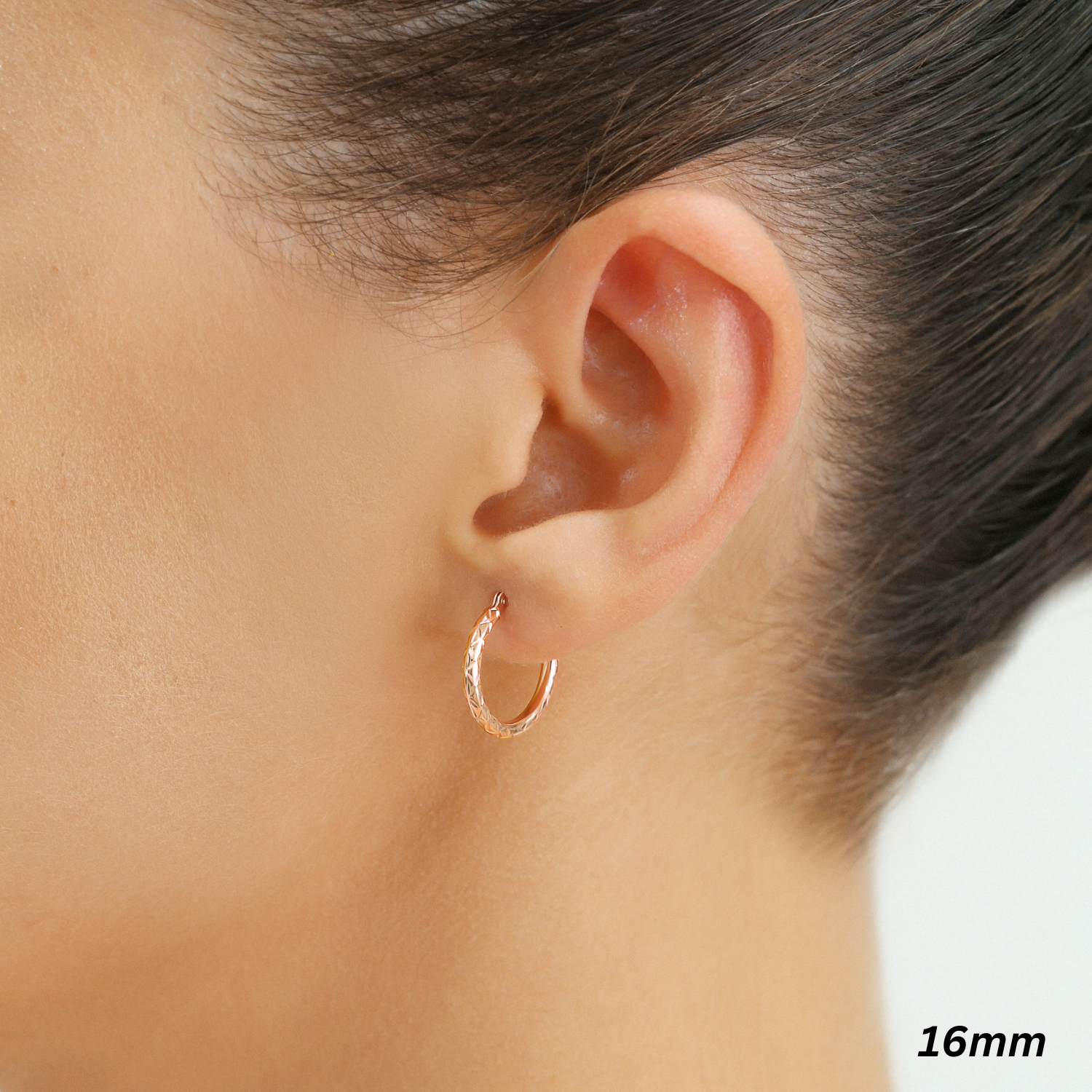 14K Rose Gold Hoop Earrings. Hand Engraved X-Pattern