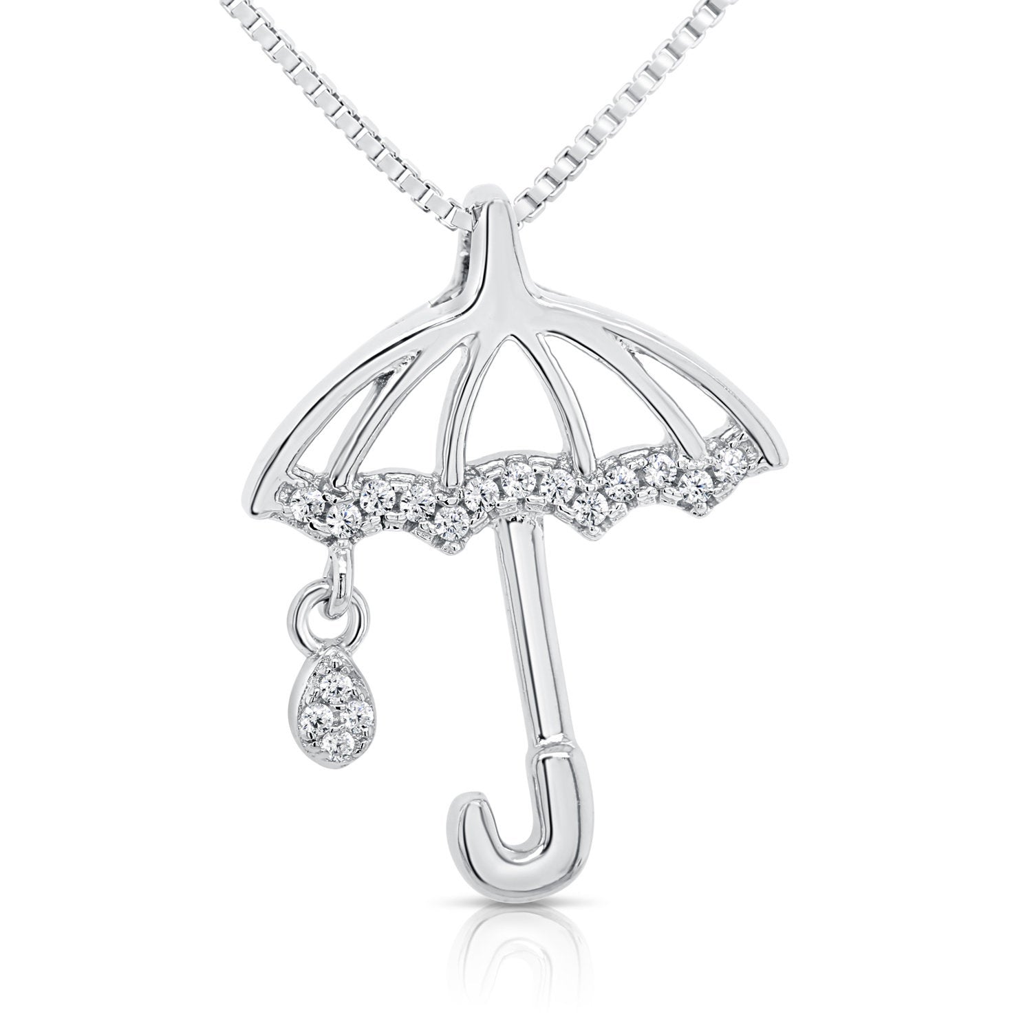 CZ Umbrella Charm Necklace in Sterling Silver