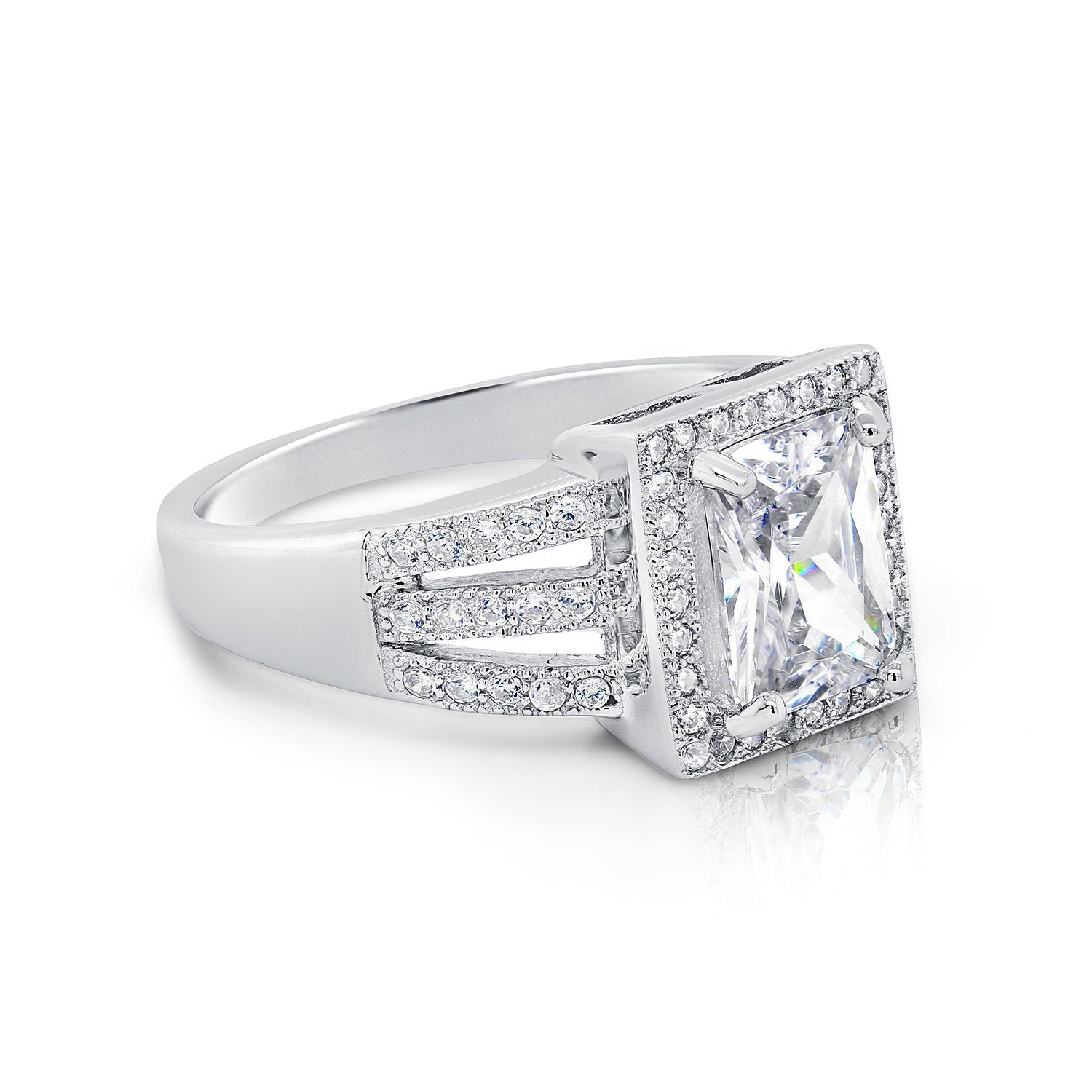 CZ Princess Baguette Ring in Sterling Silver