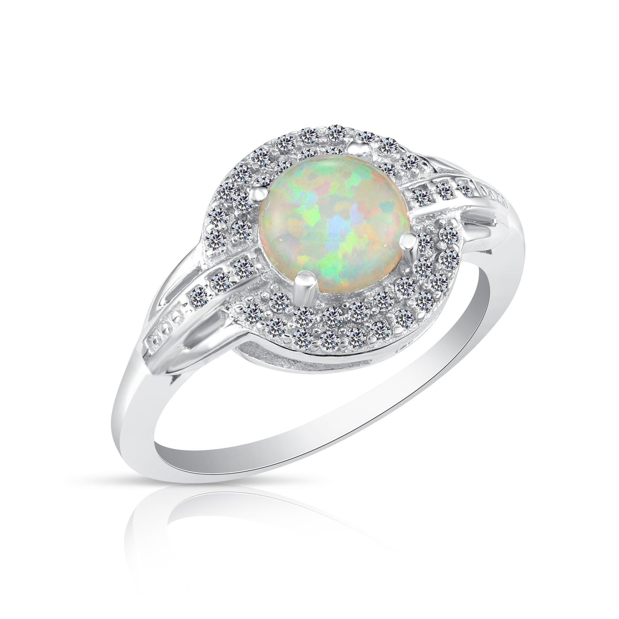 CZ Double Halo Opal Ring in Sterling Silver