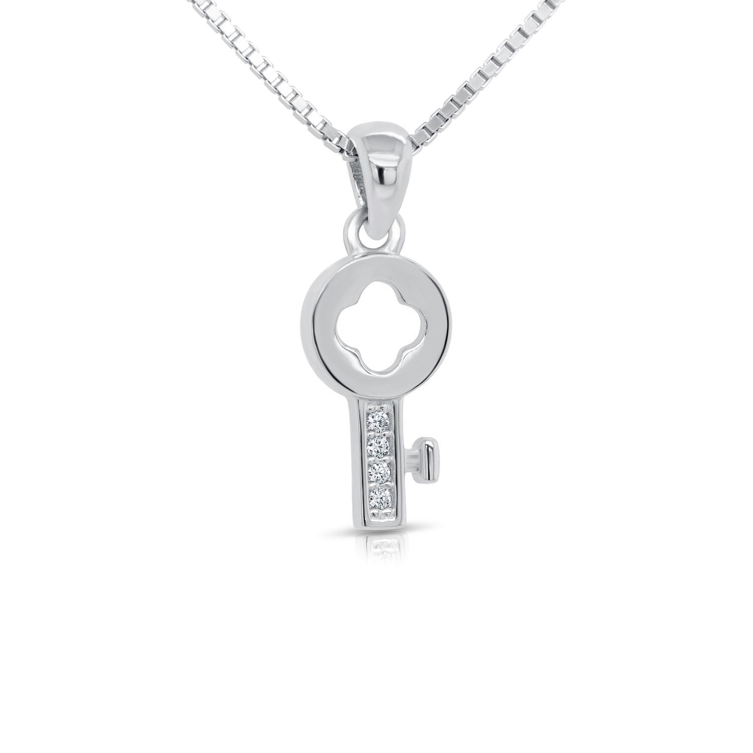 CZ Tiny Key Charm Necklace in Sterling Silver