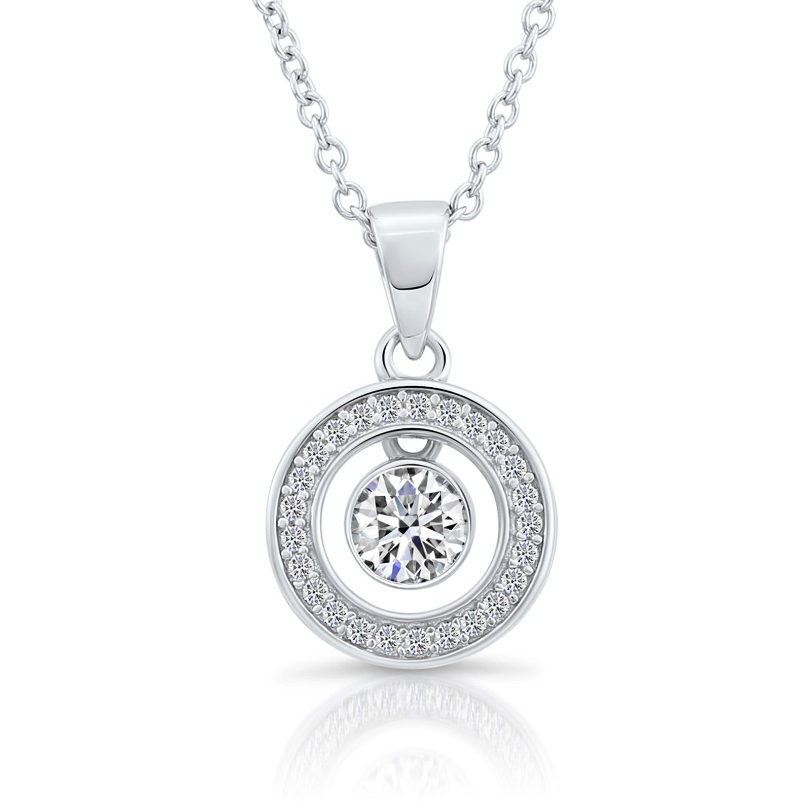 CZ Round Halo Charm Necklace. 1037 in Sterling Silver