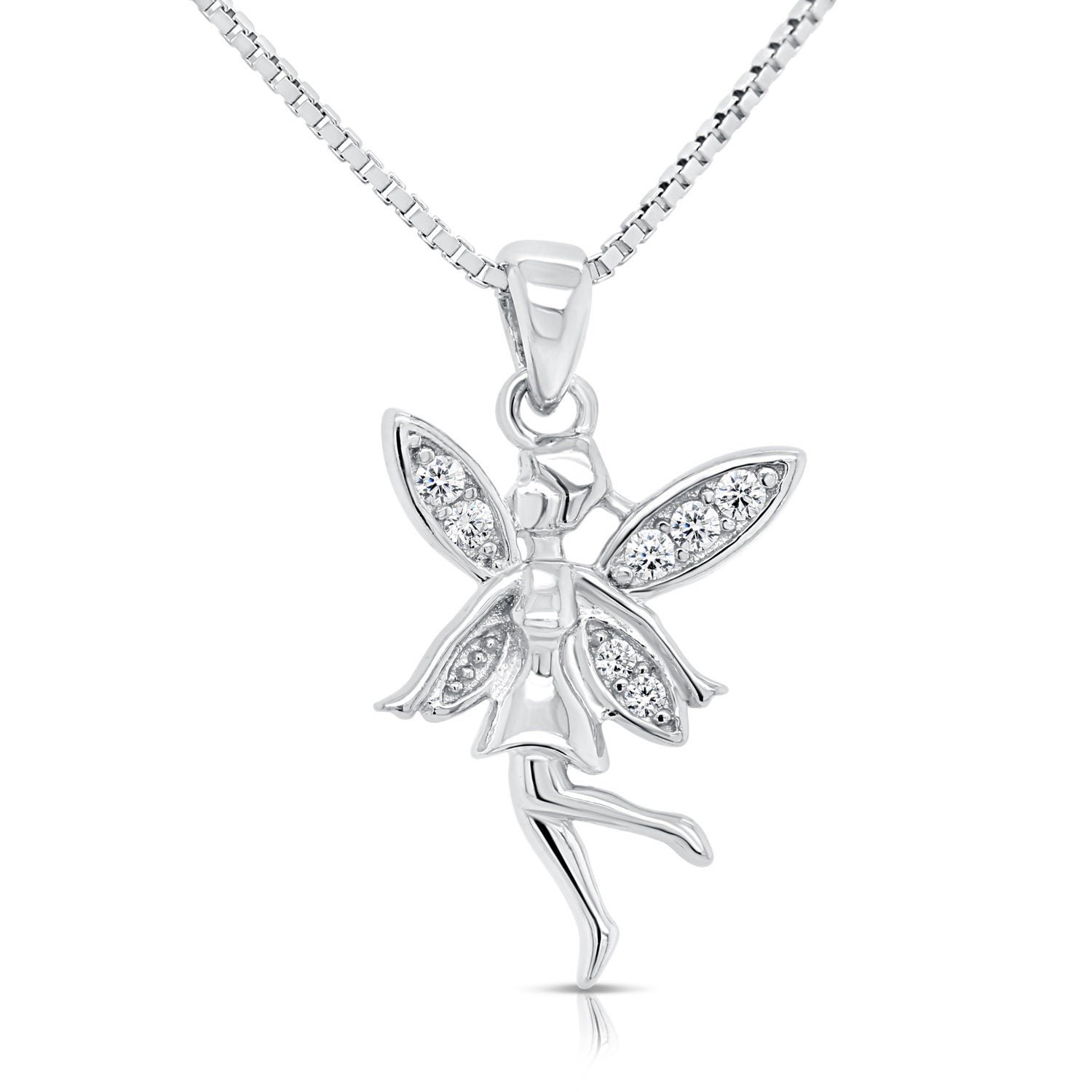 CZ Fairy Charm Necklace in Sterling Silver