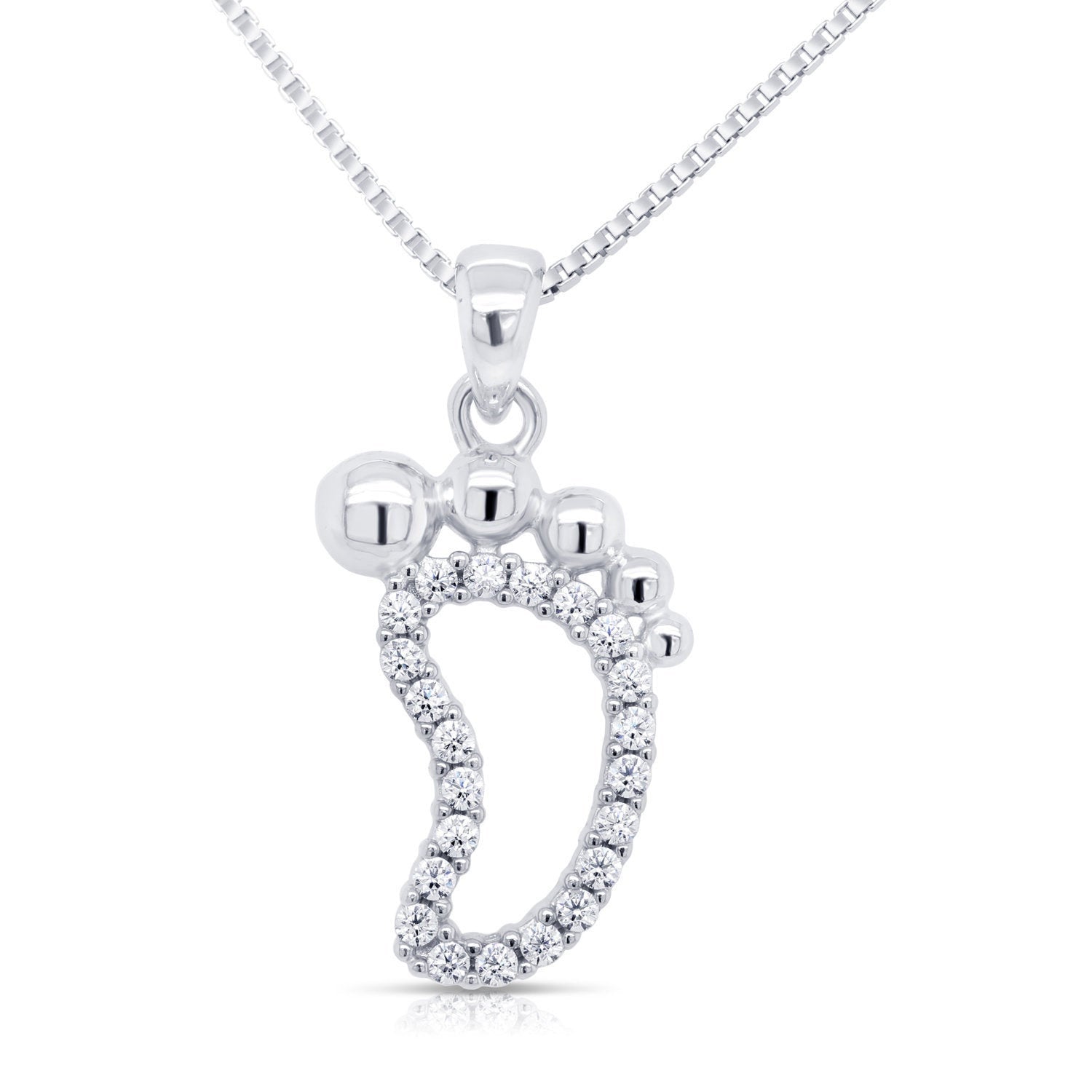 CZ Baby Foot. New Mom Charm Necklace in Sterling Silver