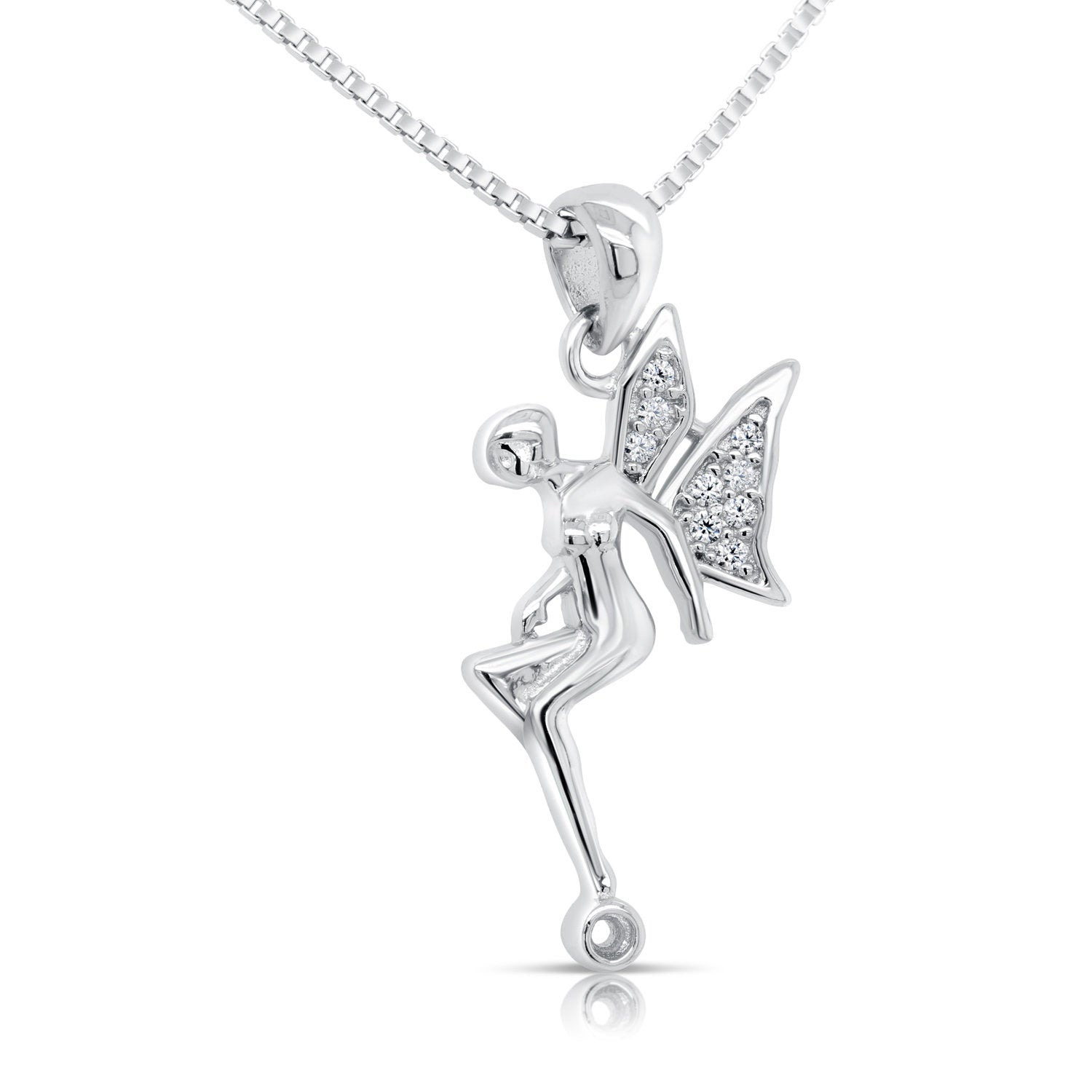 CZ Fairy Charm Necklace in Sterling Silver