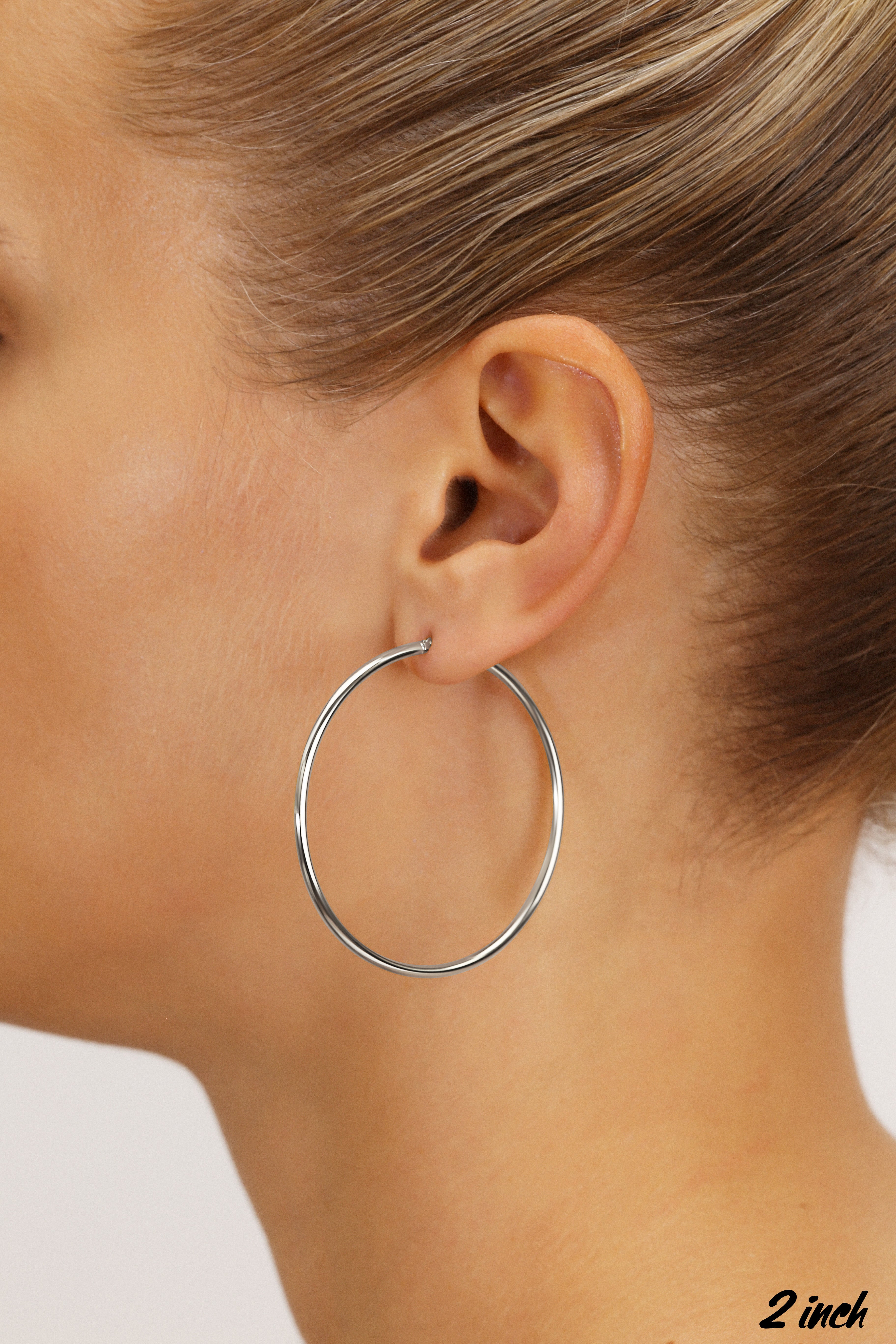 10K White Gold Classic Round Hoop Earrings. All Sizes Available