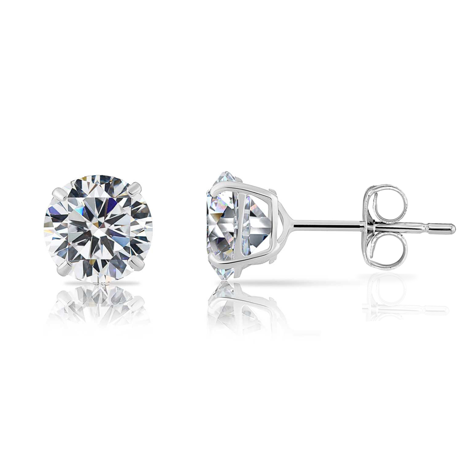 14k White Gold Classic Solitaire Stud Earrings with Pushbacks