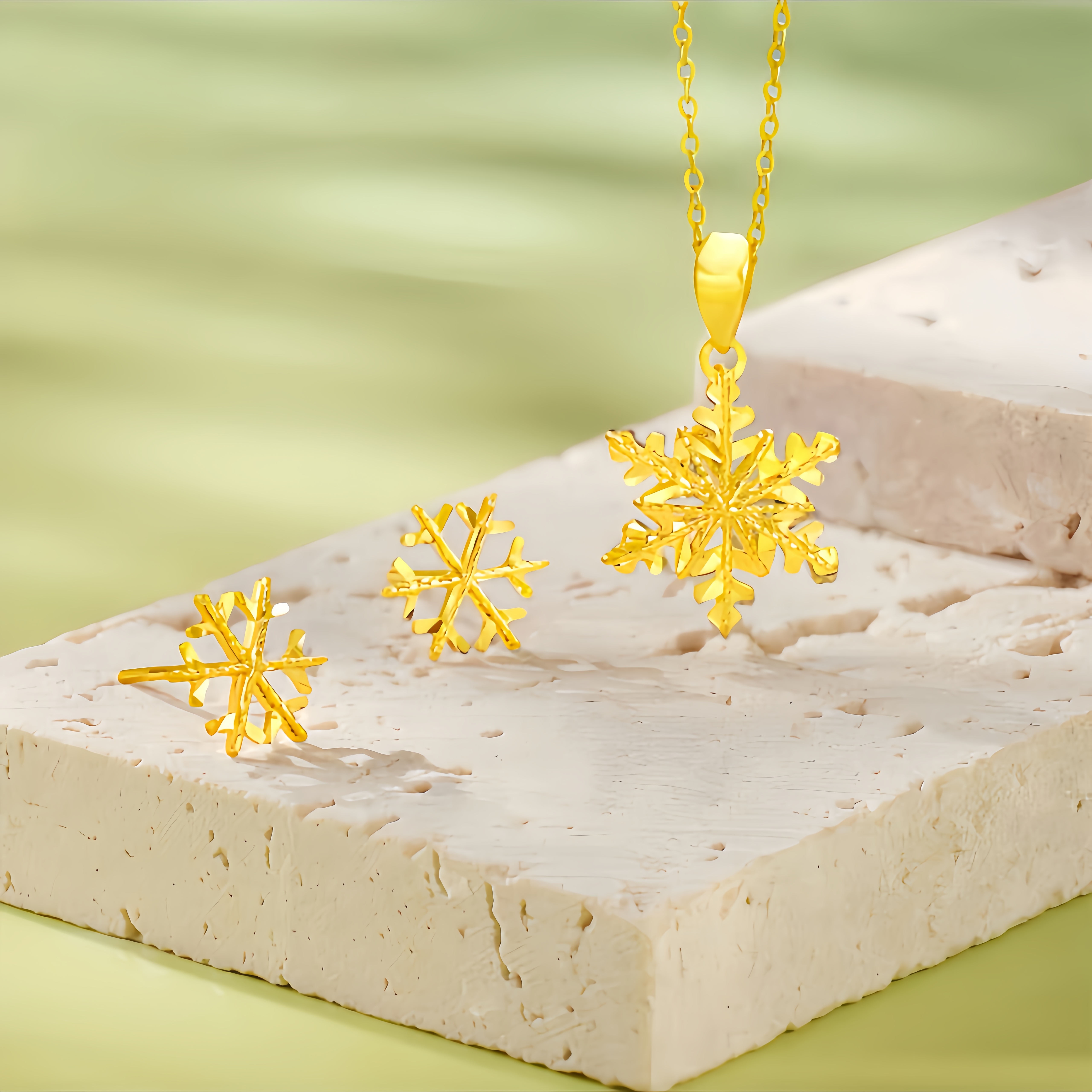 14K Gold Winter Glow Snowflake Necklace