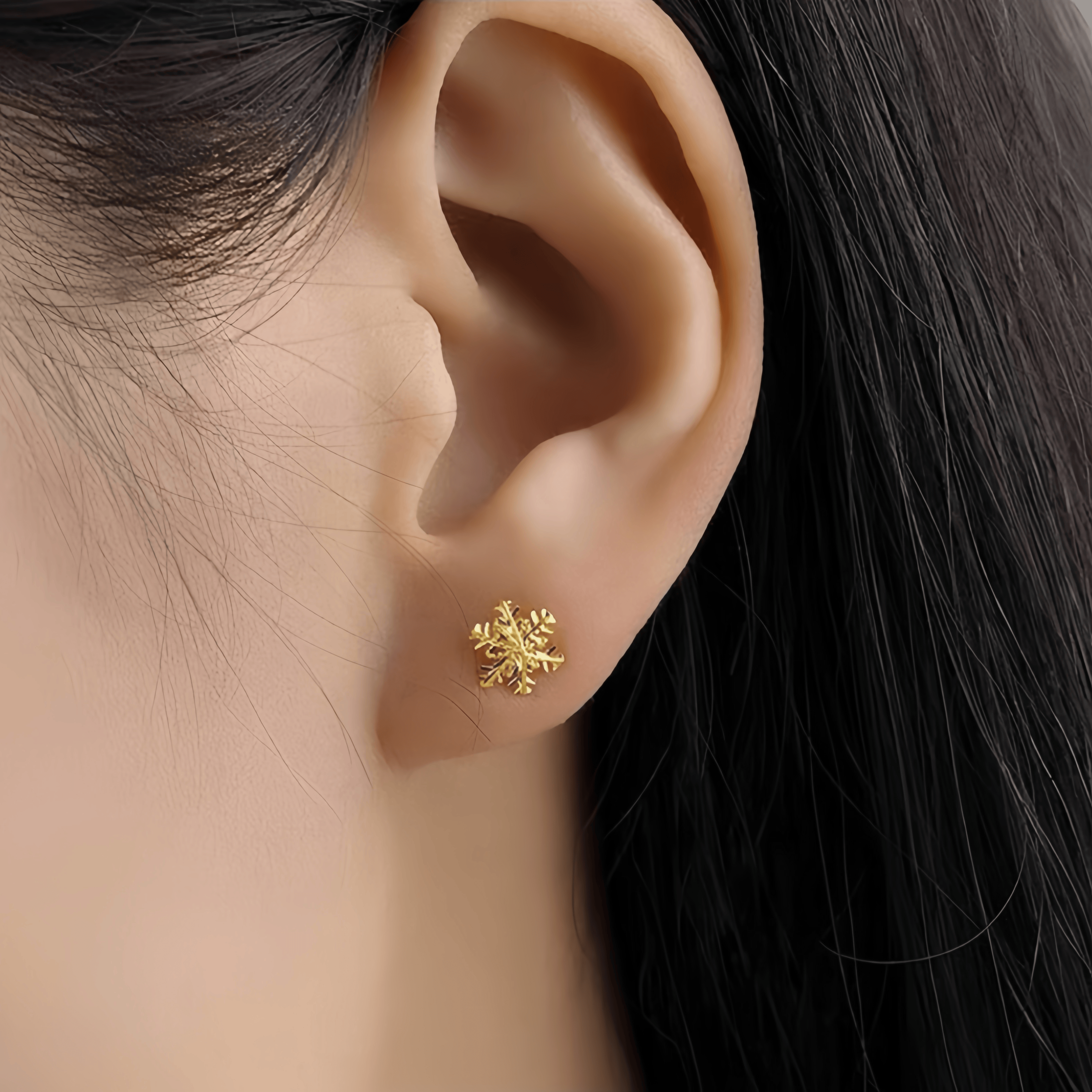 14K Gold Winter Radiance Snowflake Earrings