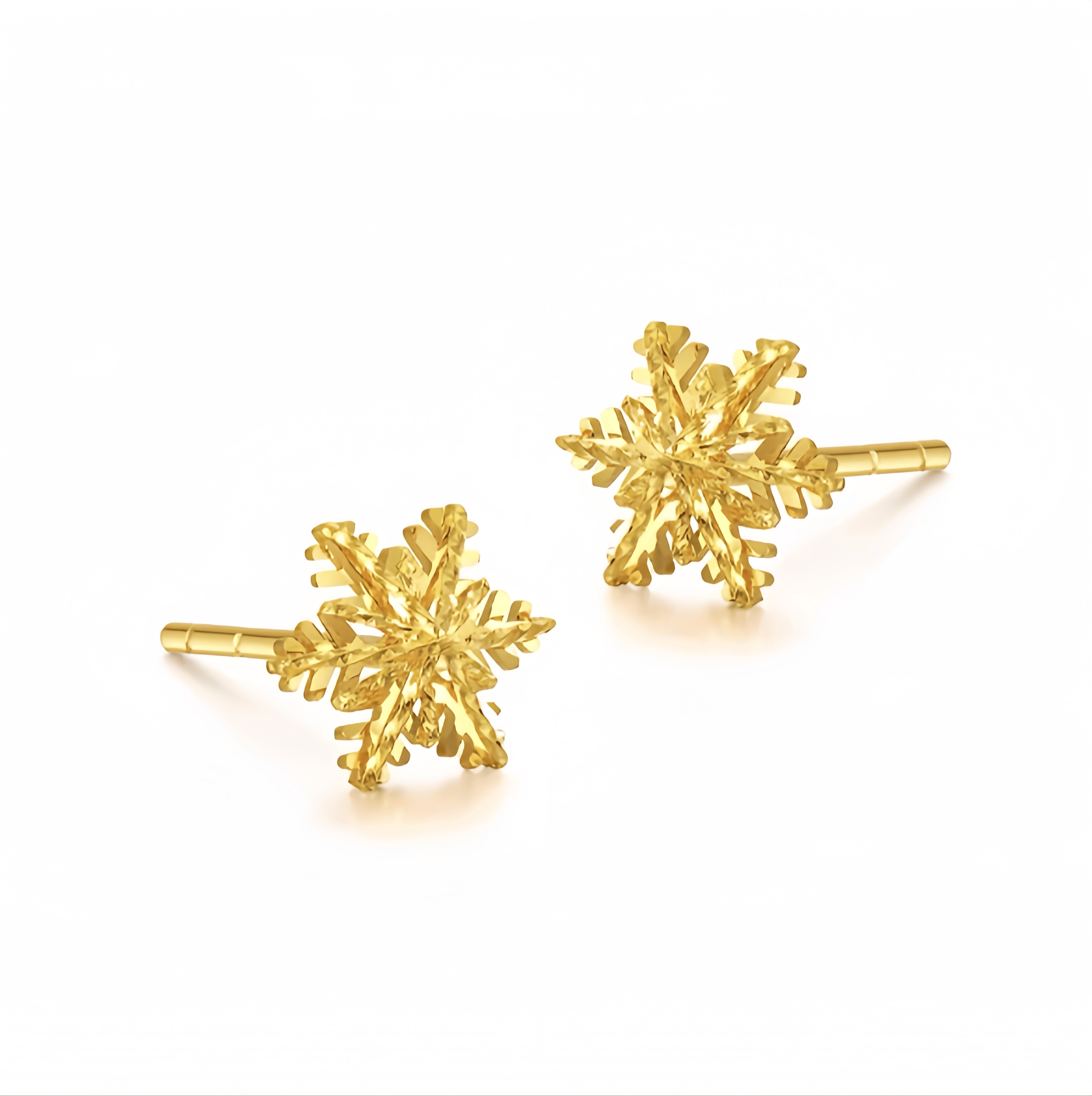 14K Gold Winter Radiance Snowflake Earrings