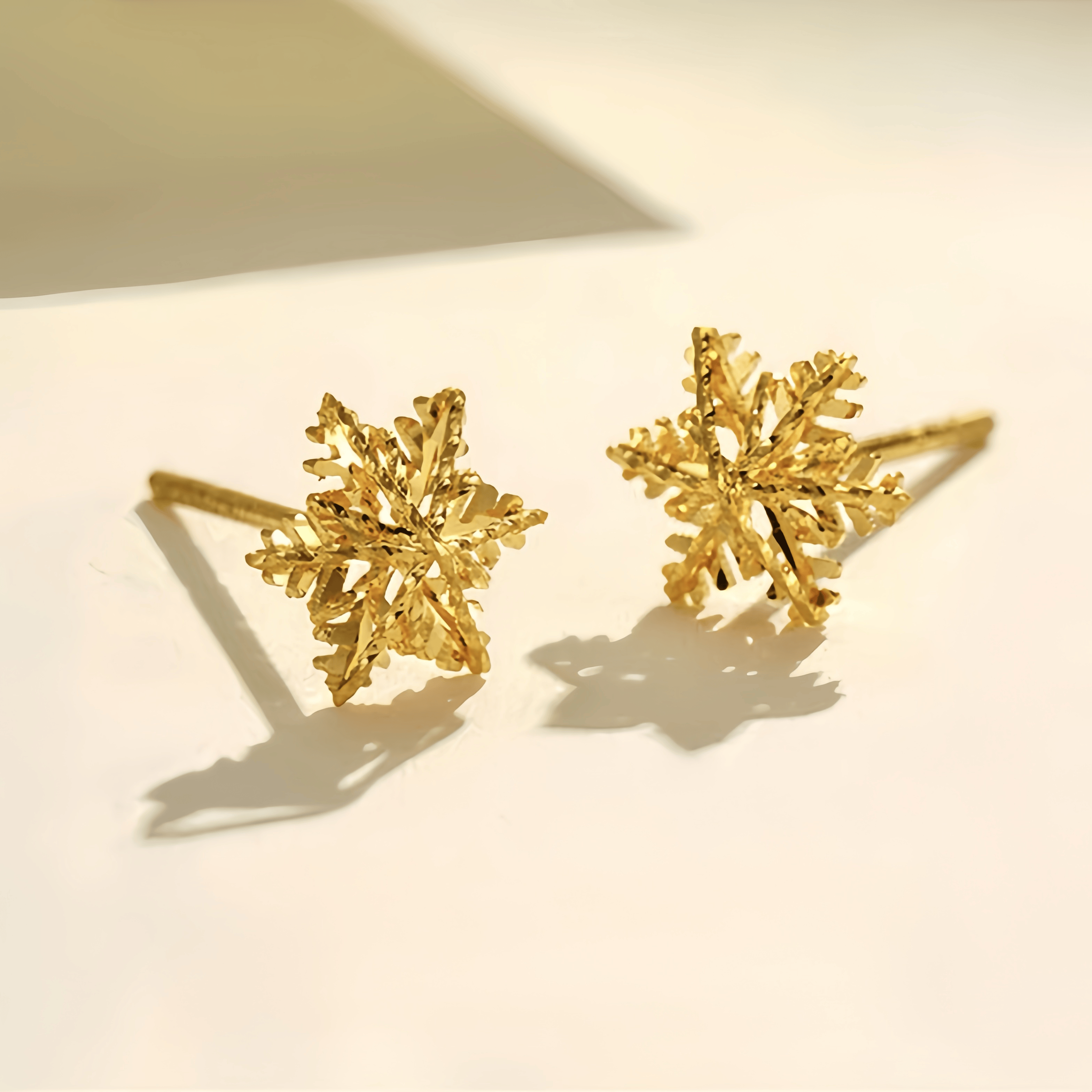 14K Gold Winter Radiance Snowflake Earrings