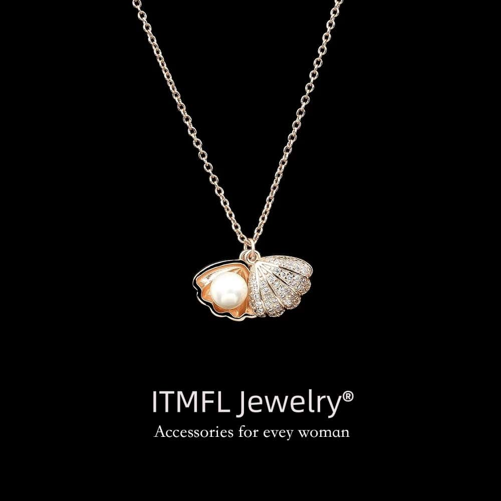 14K Gold Shell Pearl Necklace with Crystal Zircon