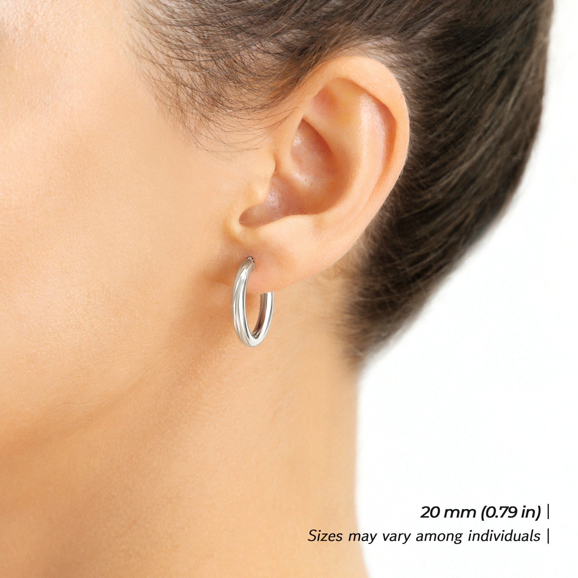 14k White Gold Chunky Hoop Earrings. 3mm Thickness