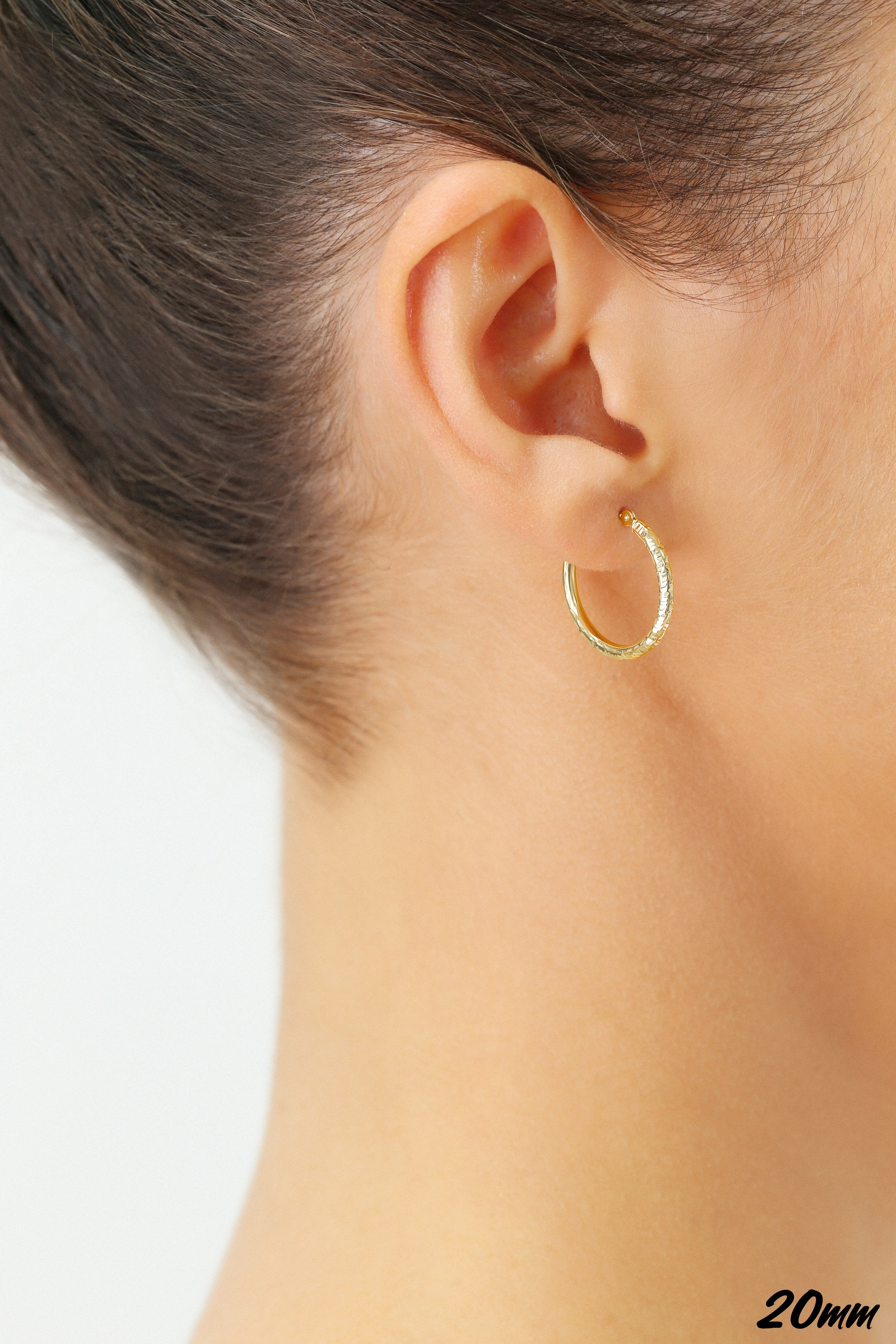 14K Yellow Gold Hoop Earrings with Hand Engraved Tornado Design. 2mm Thin. All Sizes