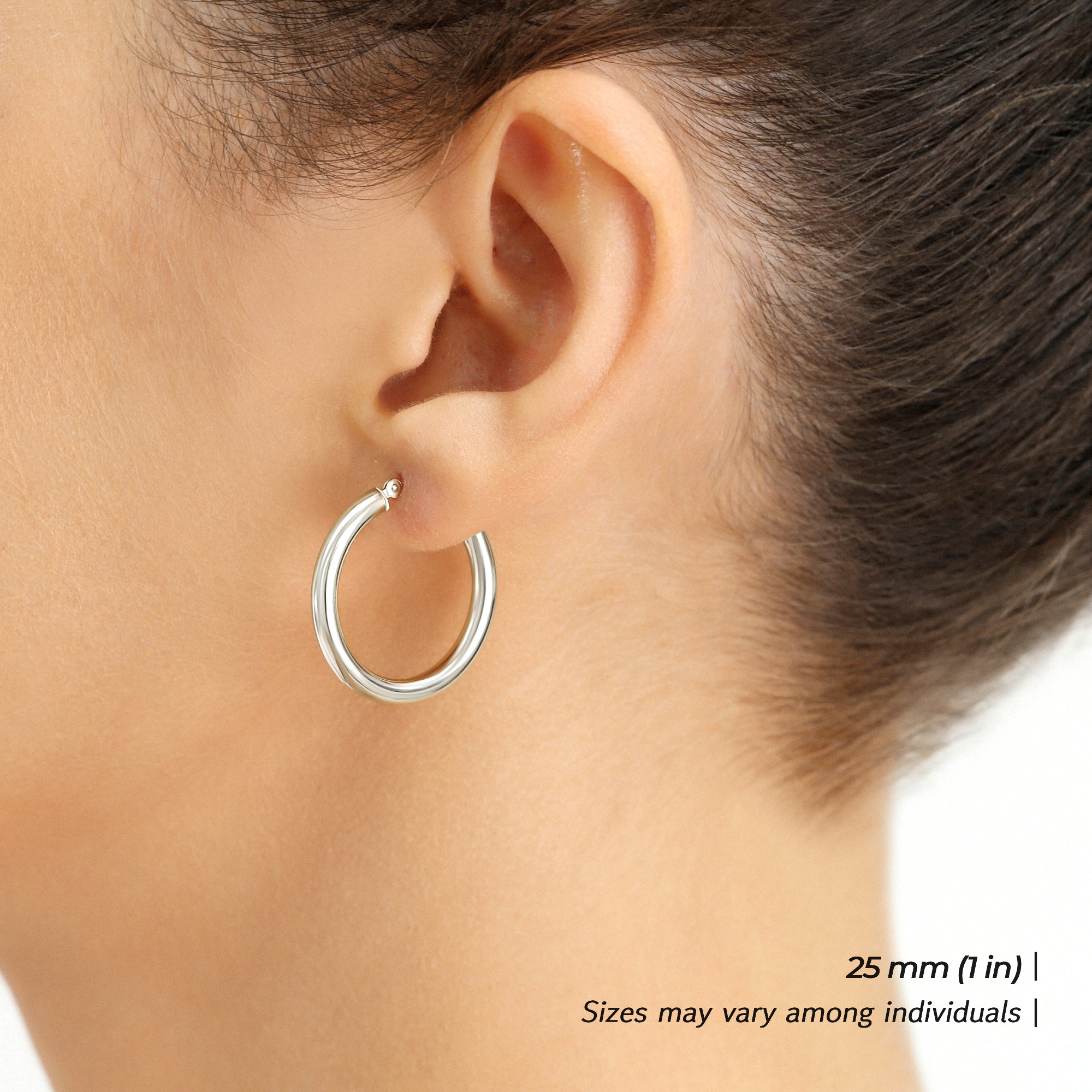 14k White Gold Chunky Hoop Earrings. 3mm Thickness