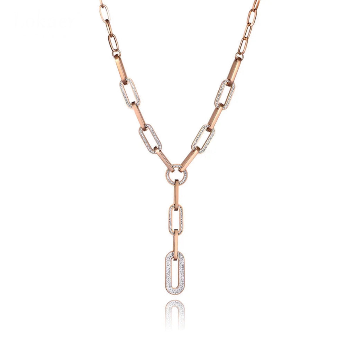 Hiphop/Rock Titanium Stainless Steel Crystal Paperclip Chain & Link Necklace