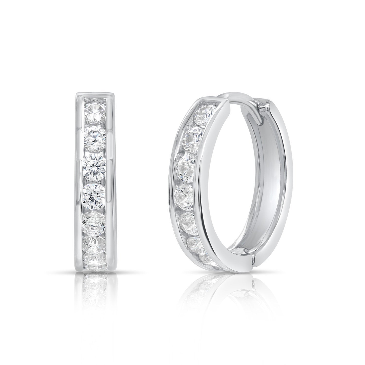 CZ Huggie Hoop Earrings in Sterling Silver