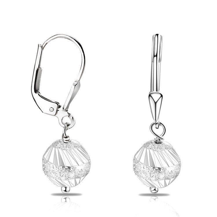 CZ Dangle Ball Earrings with Designs in Sterling Silver