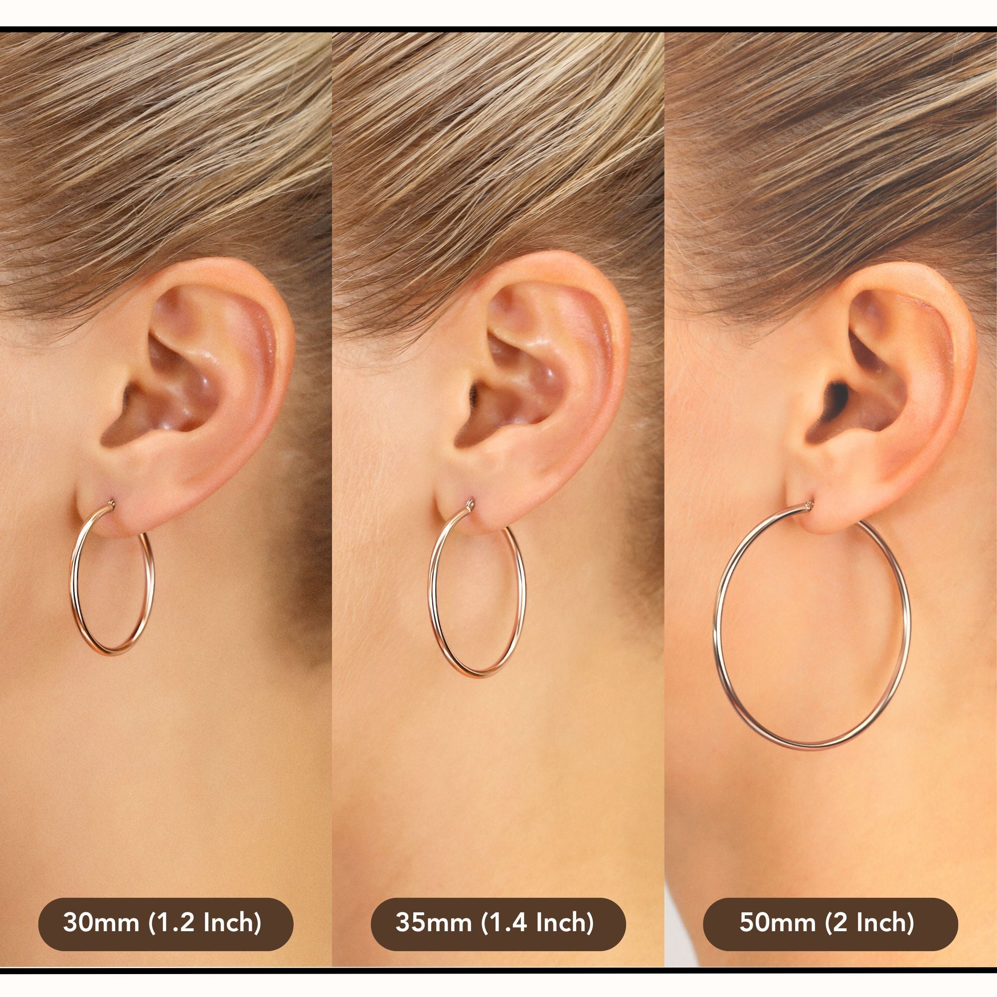 14k Rose Gold Classic Round Hoop Earrings. 2mm