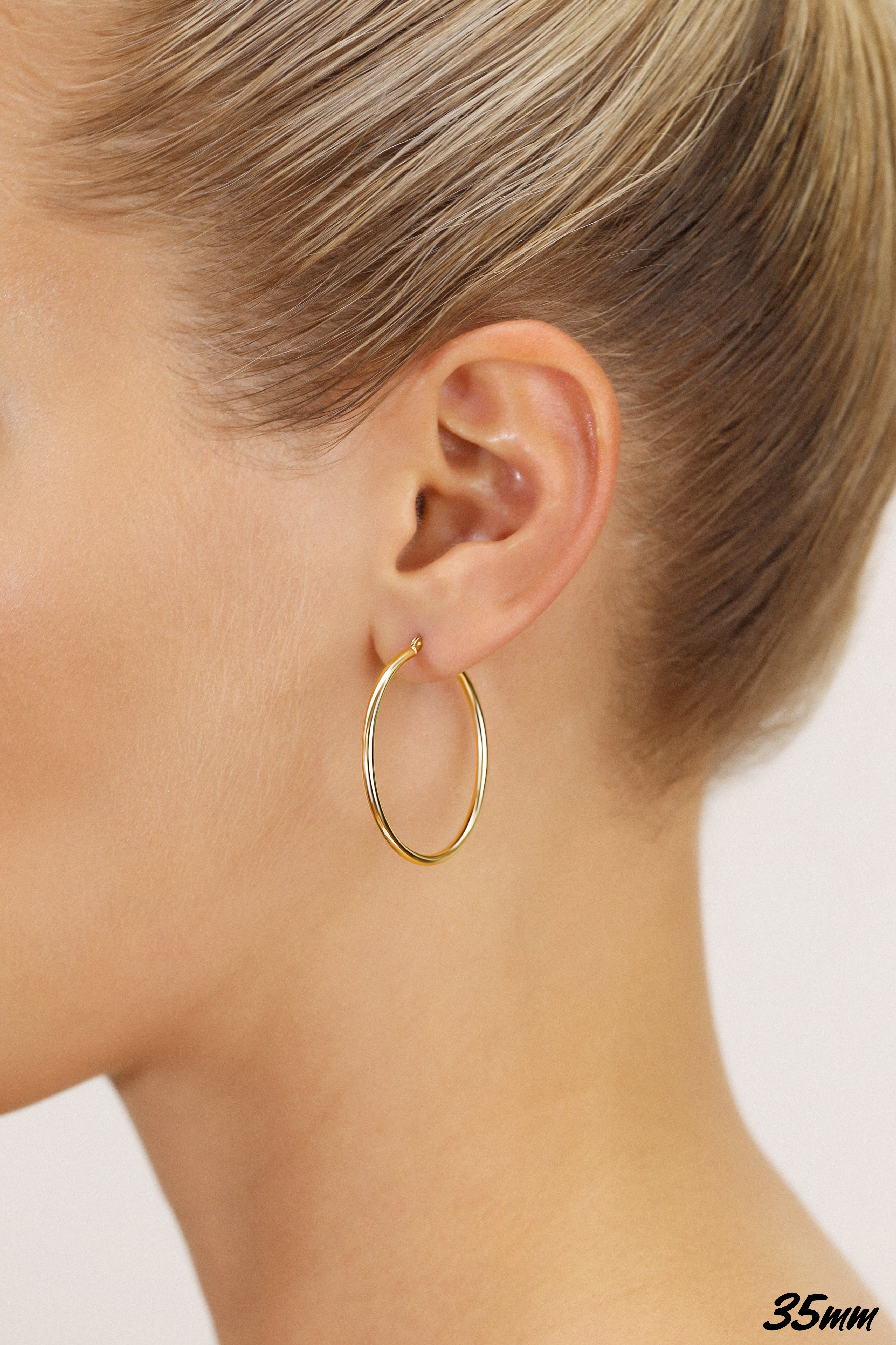 10K Yellow Gold Classic Round Hoop Earrings. 2mm Thin. All Sizes Available