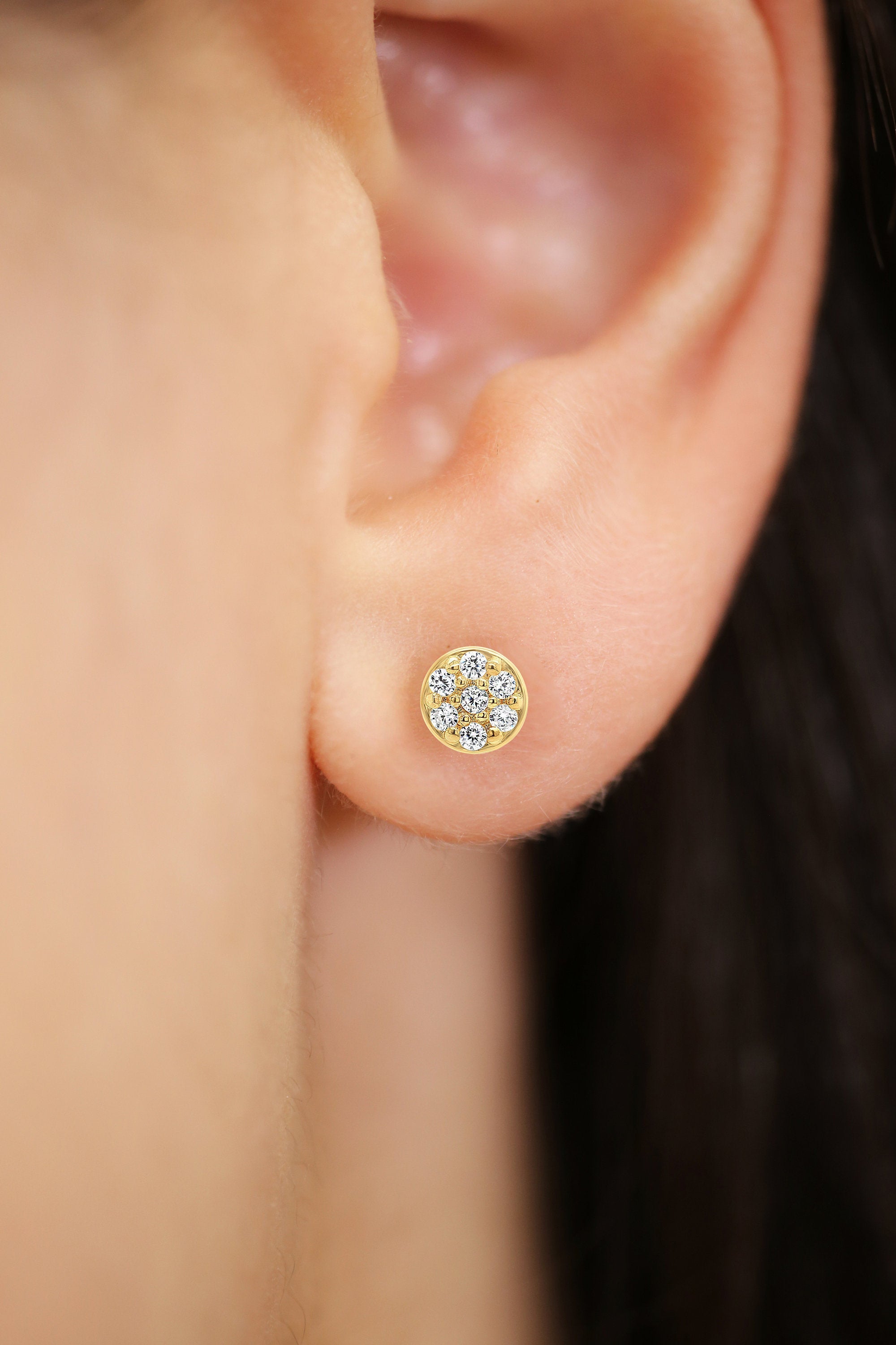 14k Gold Round Stud Earrings with Screw Backings