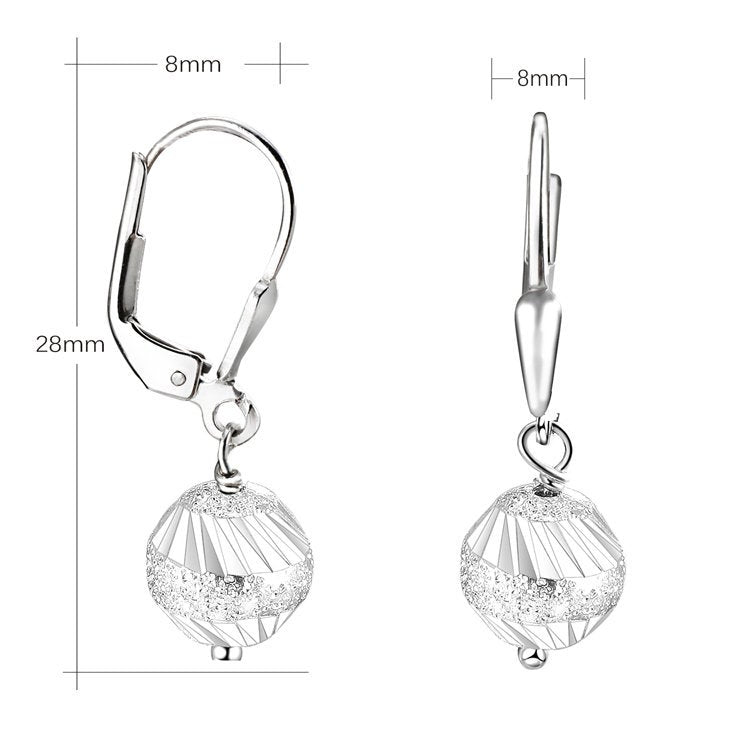 CZ Dangle Ball Earrings with Designs in Sterling Silver