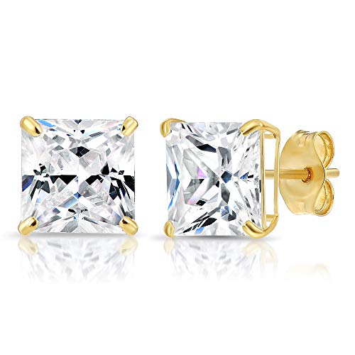 14k Yellow Gold Square Zirconia Stud Earrings with Butterfly Pushbacks. Unisex