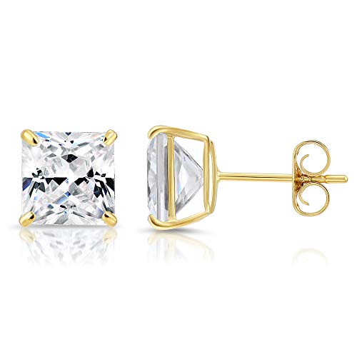 14k Yellow Gold Square Zirconia Stud Earrings with Butterfly Pushbacks. Unisex