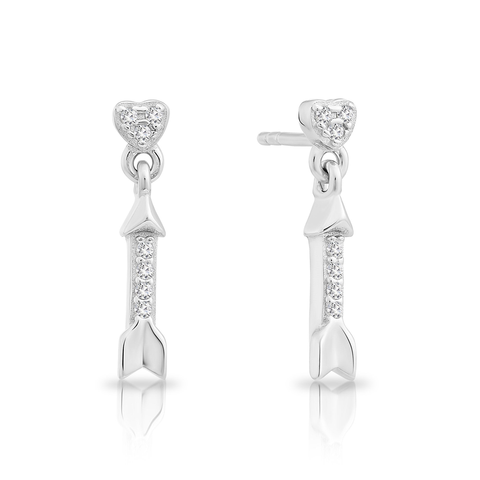 CZ Cupids Arrow Dangle Stud Earrings in Sterling Silver