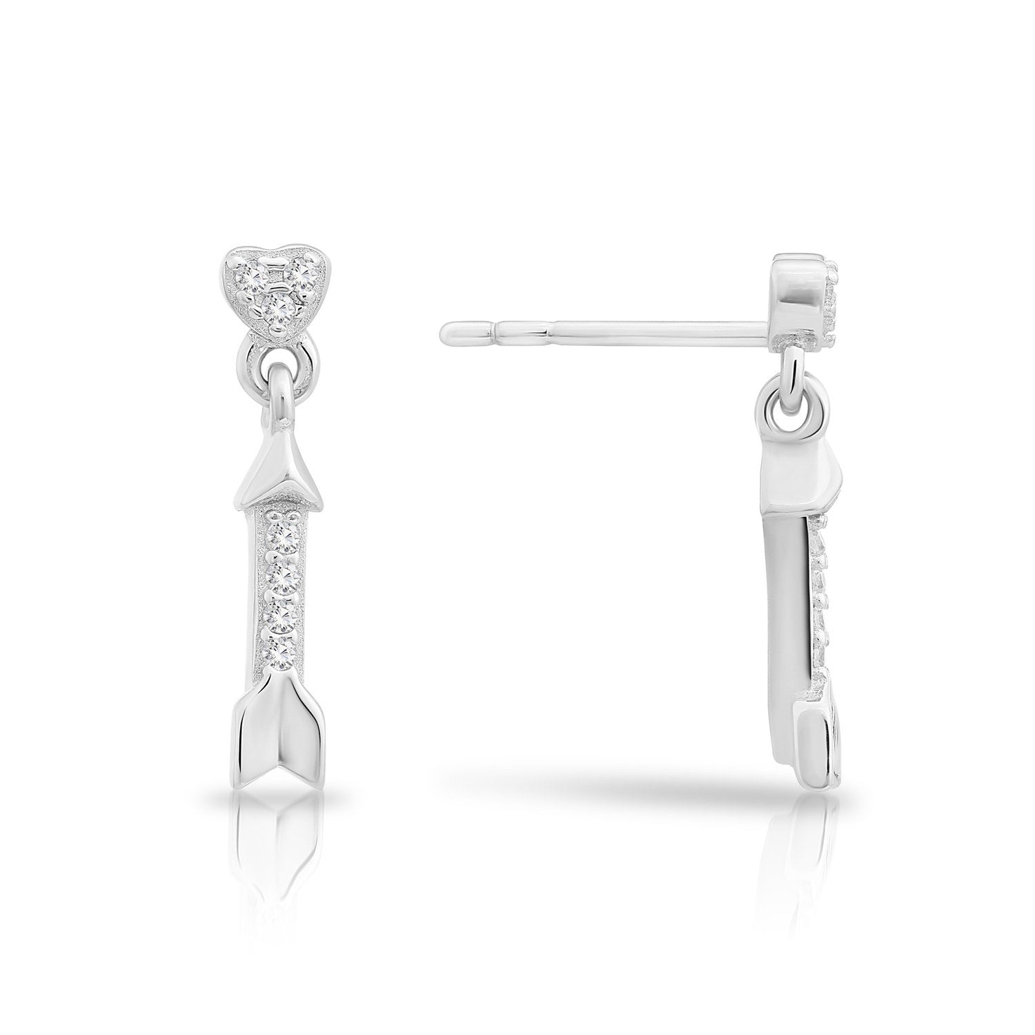 CZ Cupids Arrow Dangle Stud Earrings in Sterling Silver