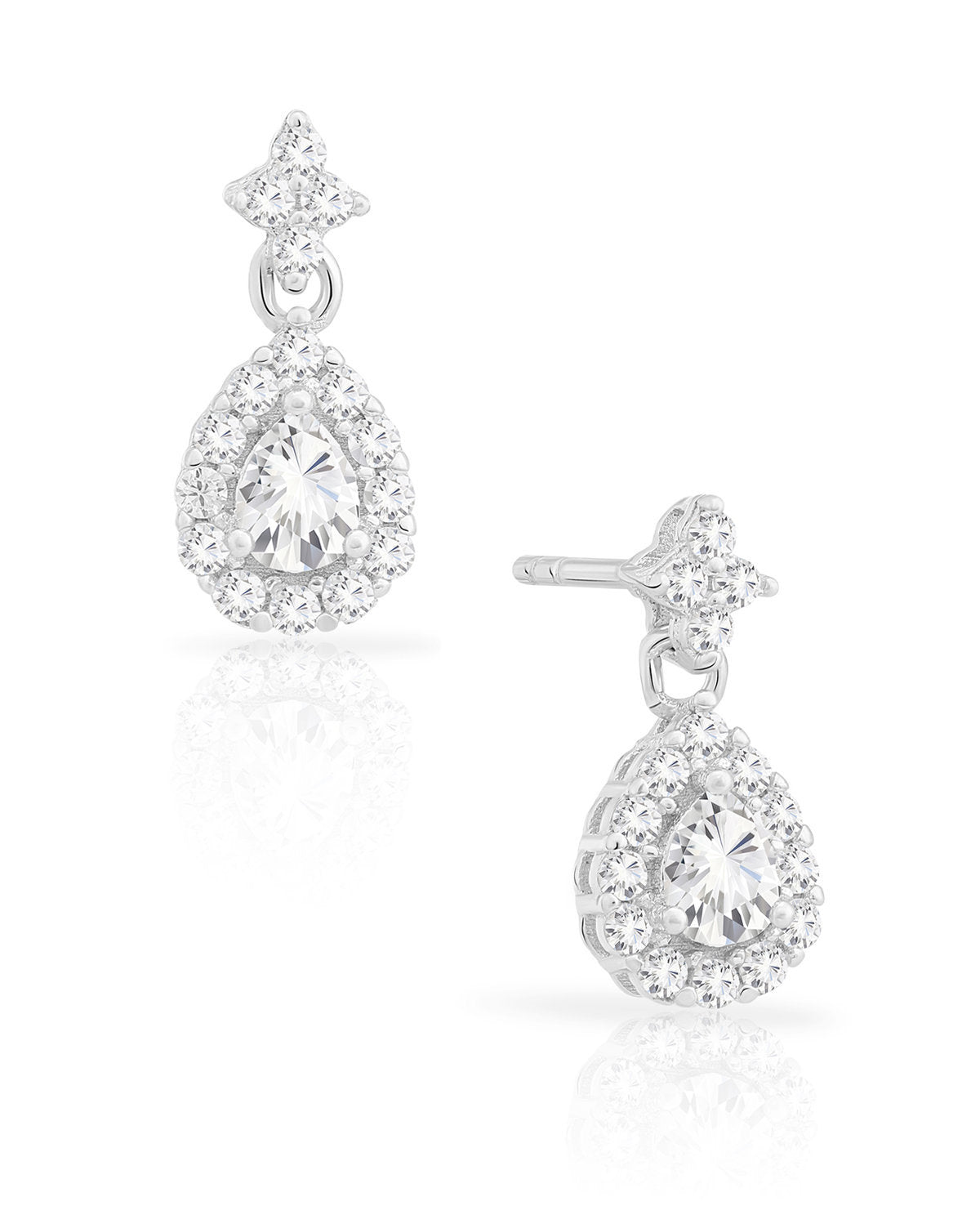 CZ Teardrop Dangle Stud Earrings in Sterling Silver