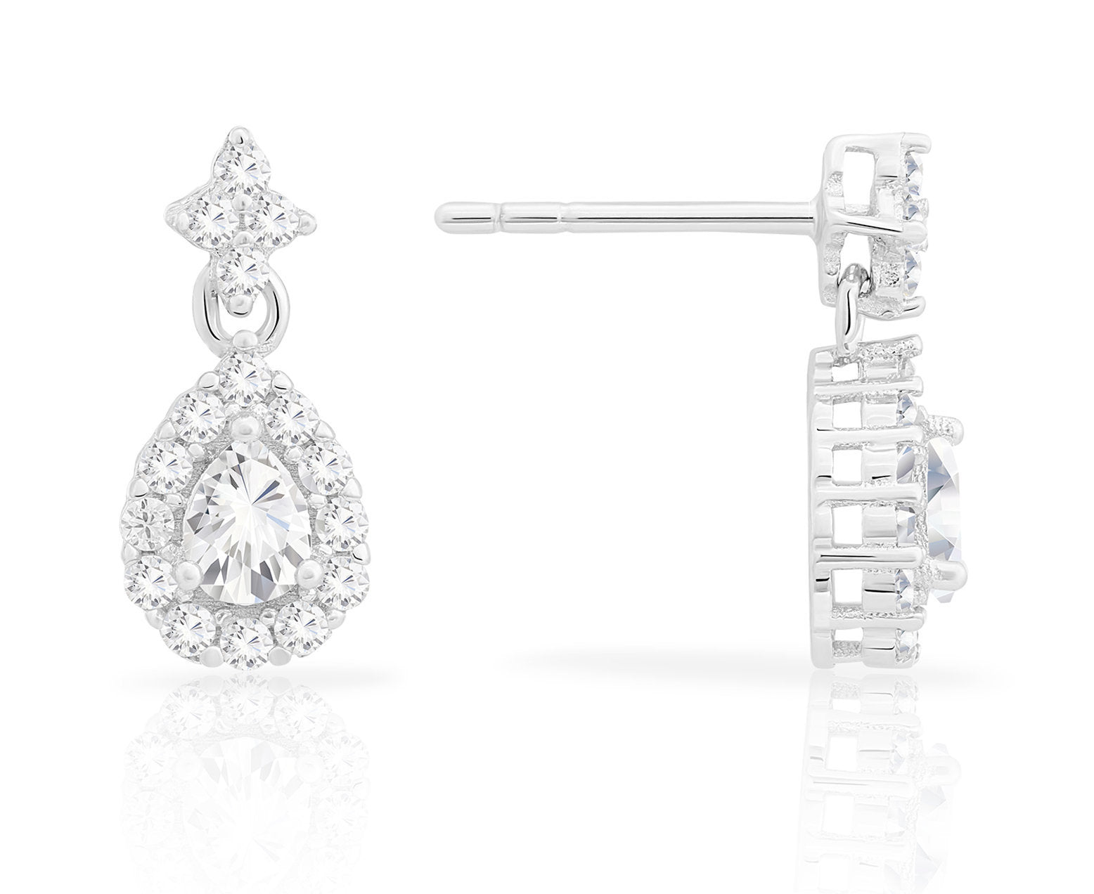 CZ Teardrop Dangle Stud Earrings in Sterling Silver