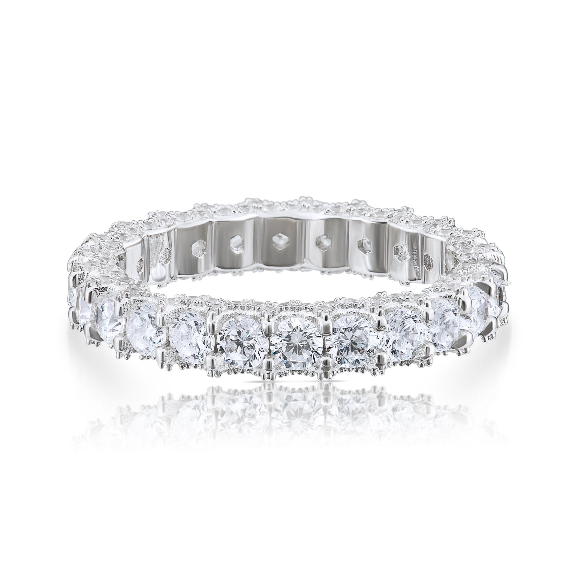 CZ Eternity Engagement Band Ring In . 3mm Width Sterling Silver