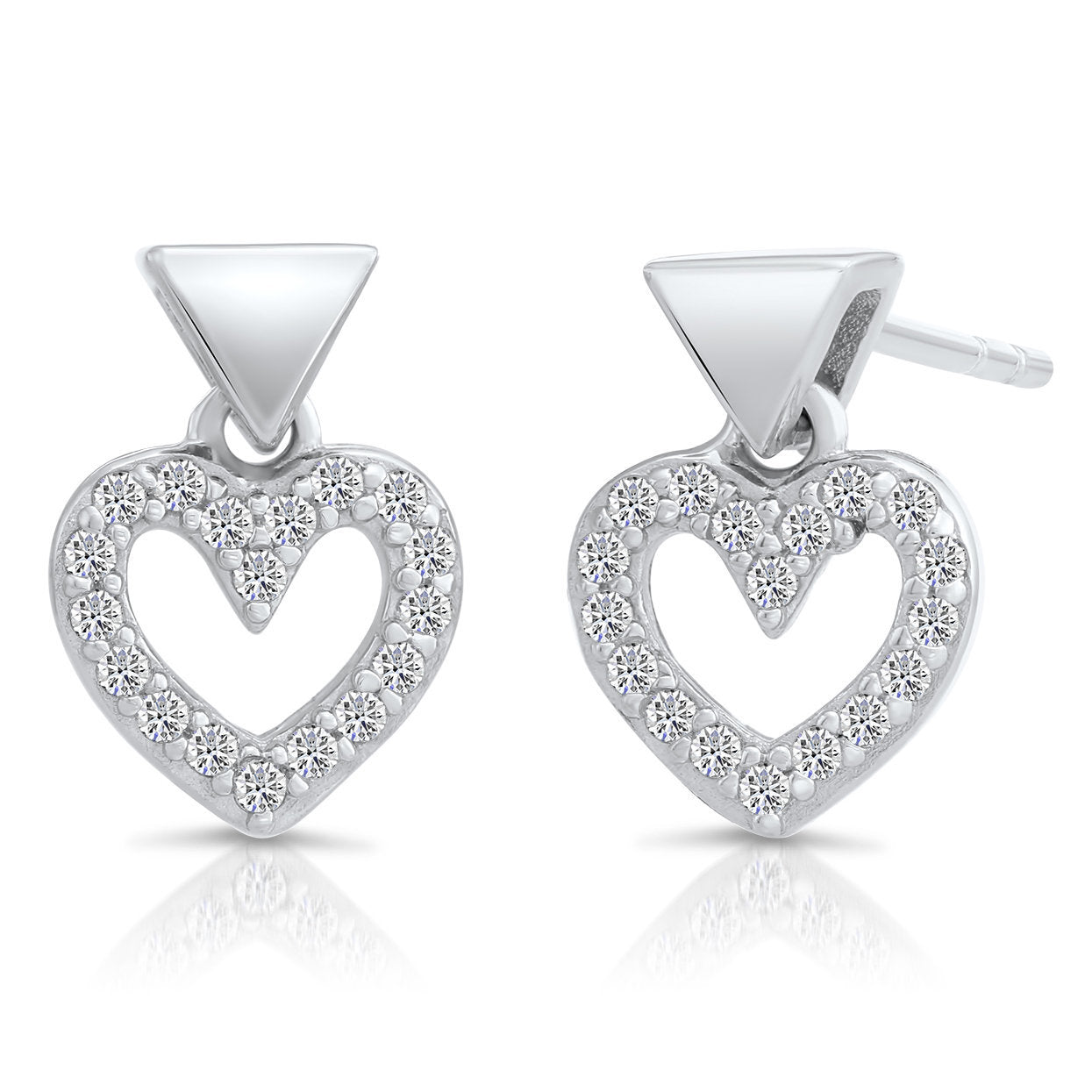 CZ Dangle Heart Stud Earrings in Sterling Silver