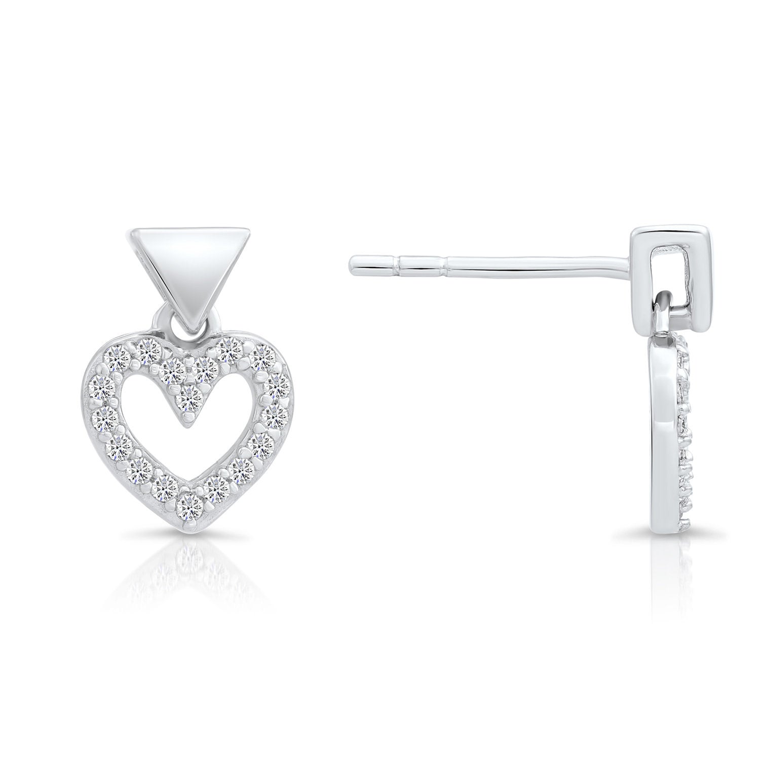 CZ Dangle Heart Stud Earrings in Sterling Silver