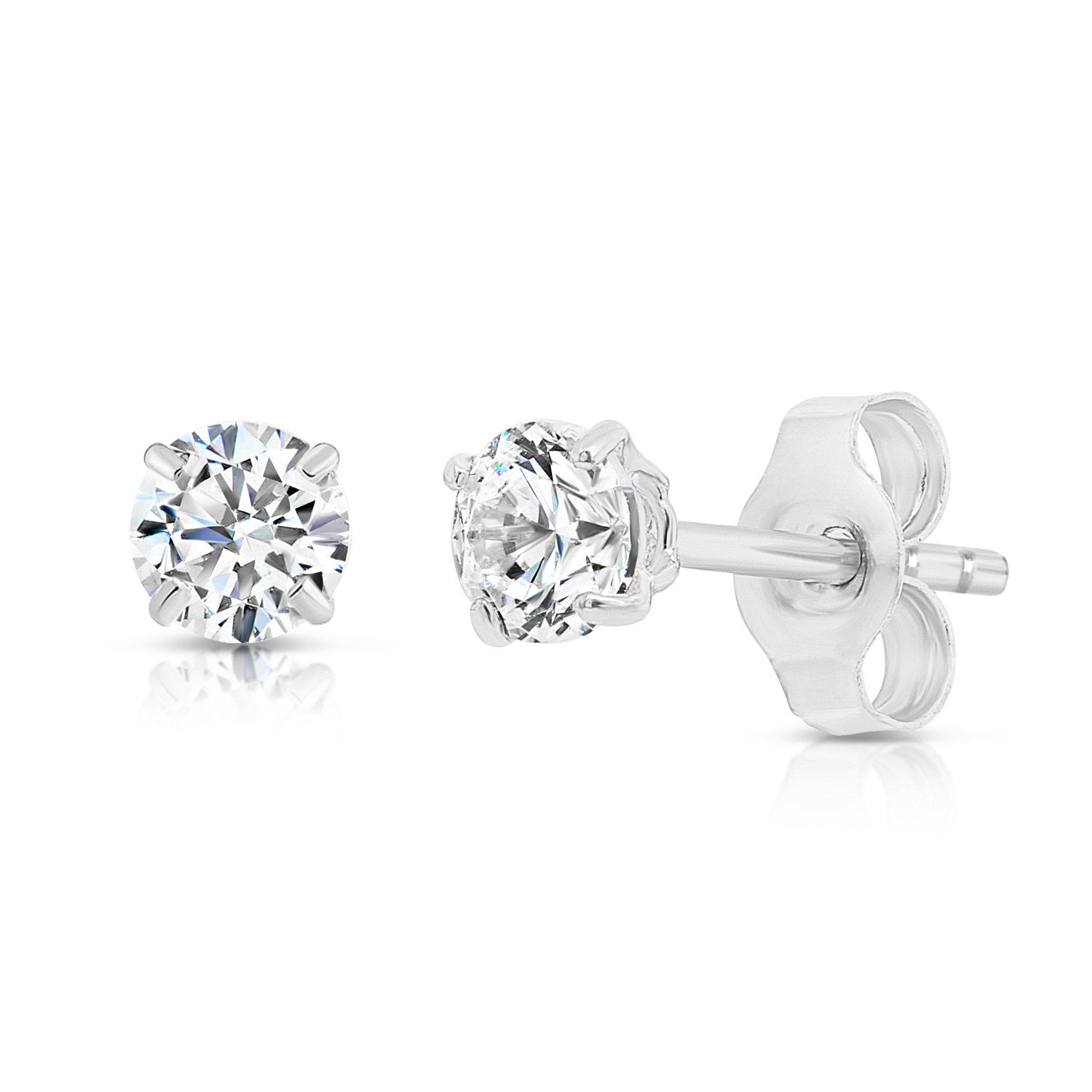 10K White Gold Classic Solitaire Stud Earrings with Pushbacks