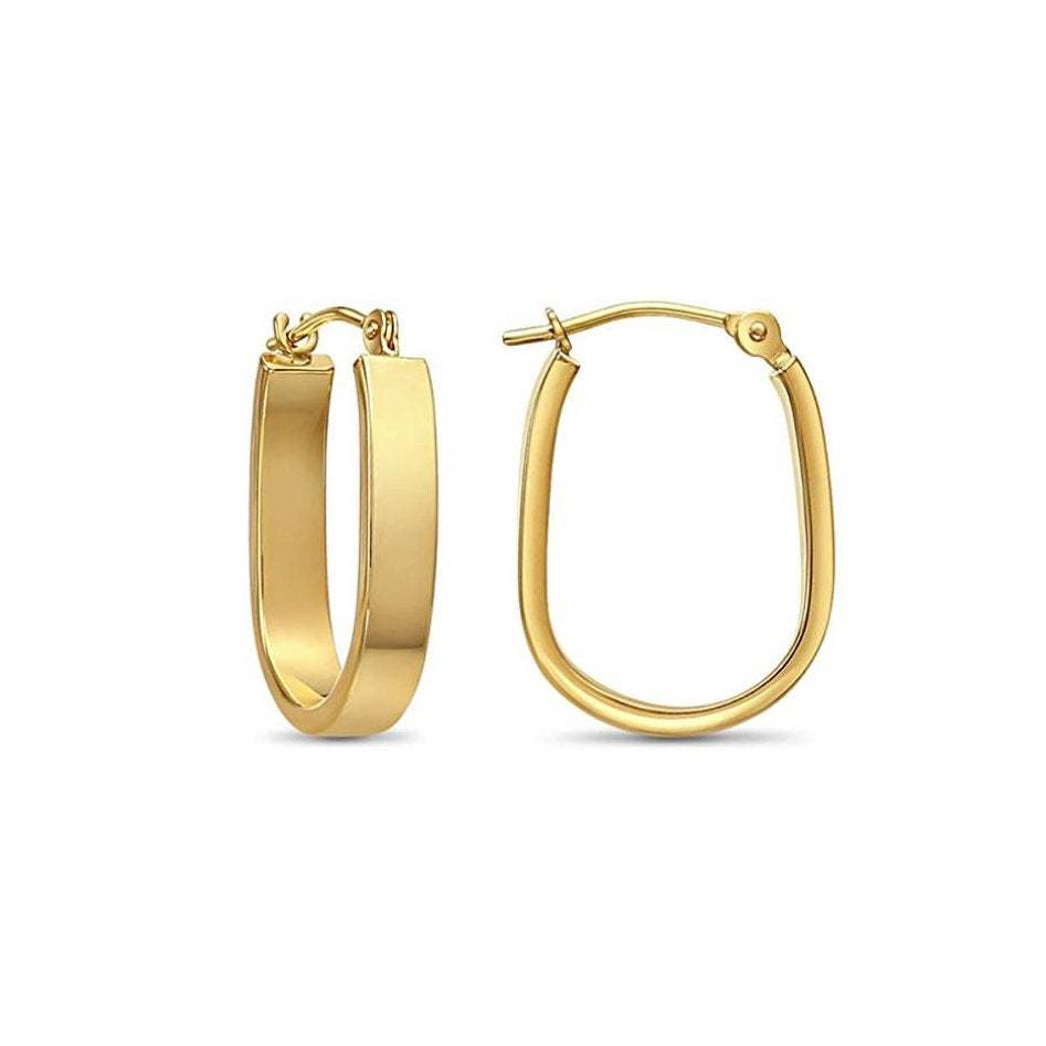 14k Gold U-Shape Oval Hoop Earrings