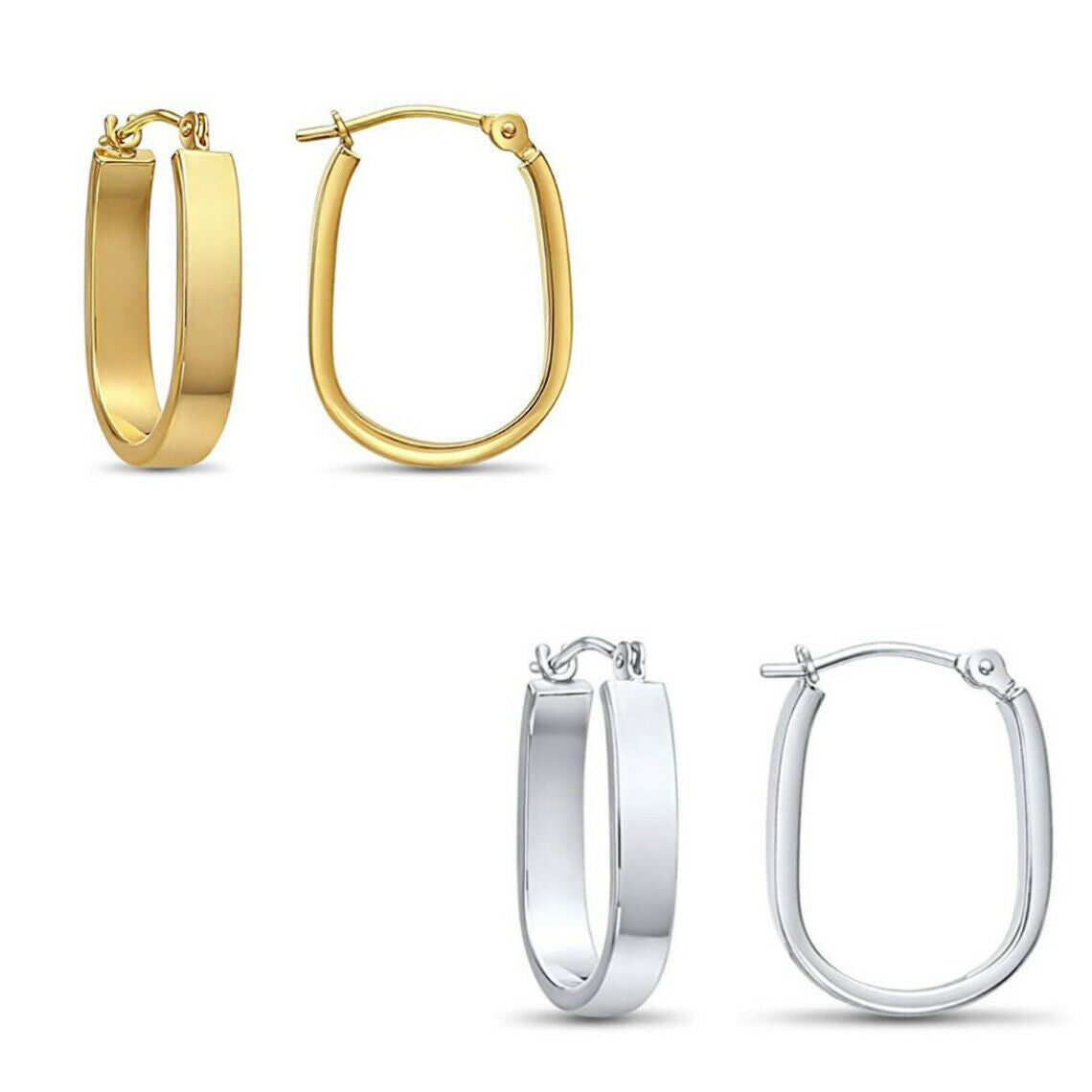 14k Gold U-Shape Oval Hoop Earrings