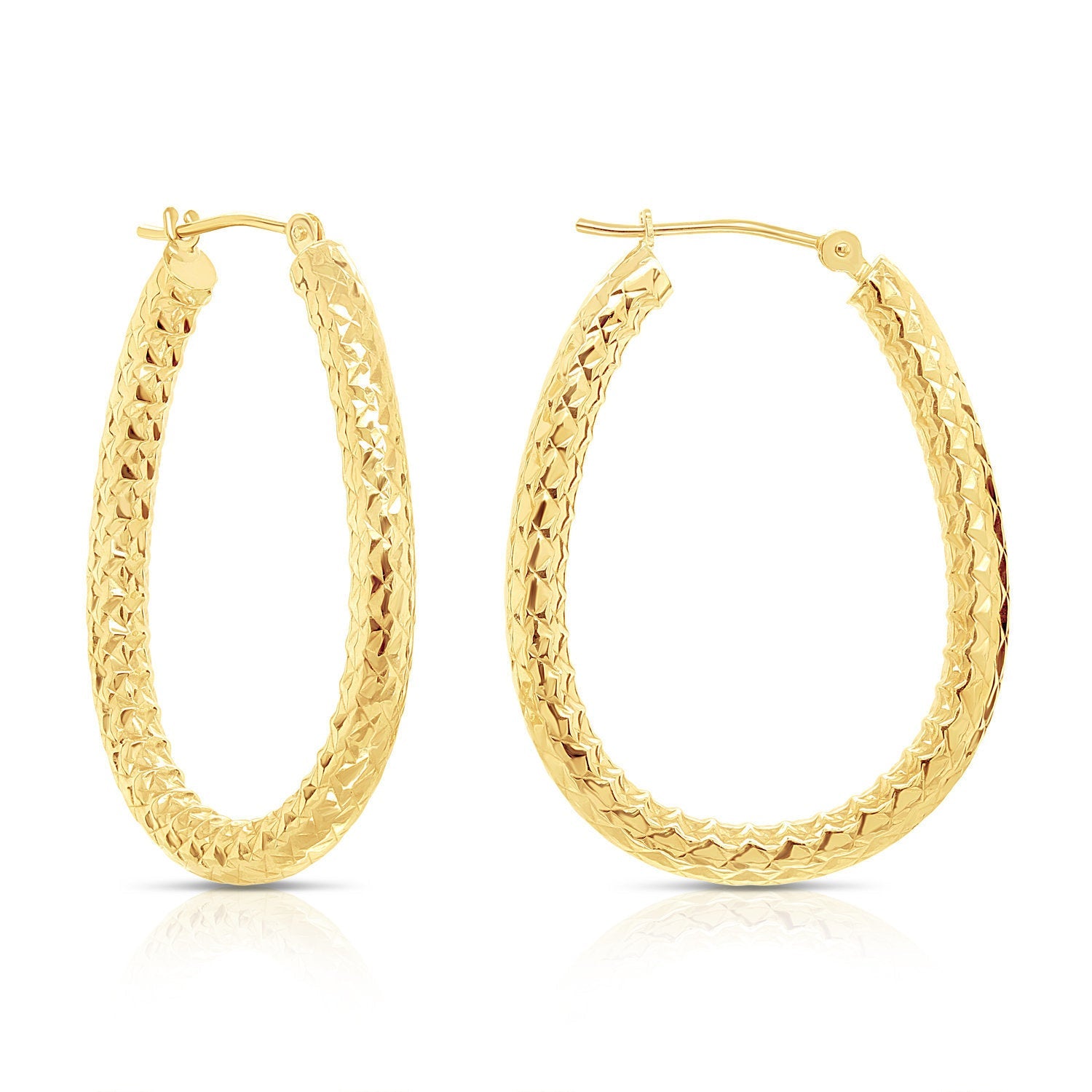 14k Yellow Gold Textured Hoop Earrings. The Alligator Collection