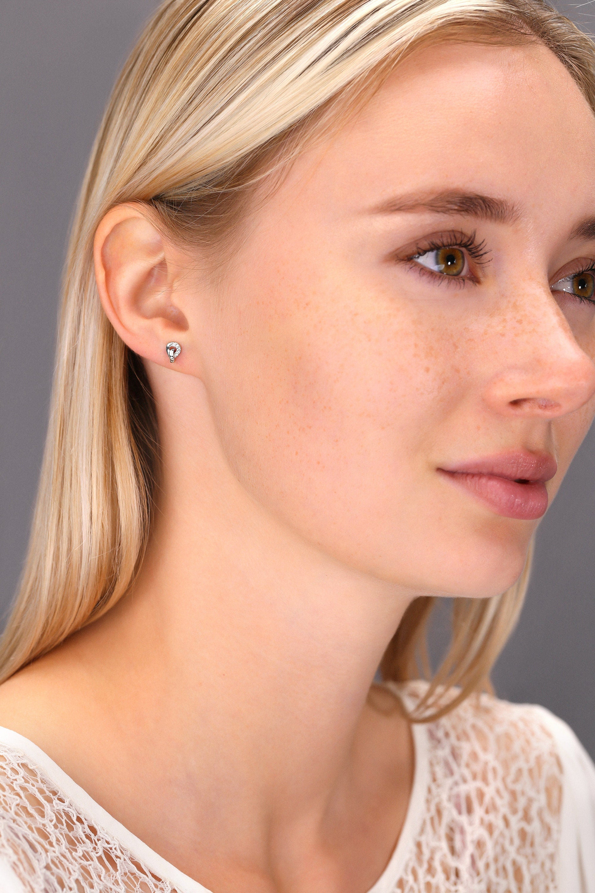 CZ Small Tear Drop Stud Earrings in Sterling Silver