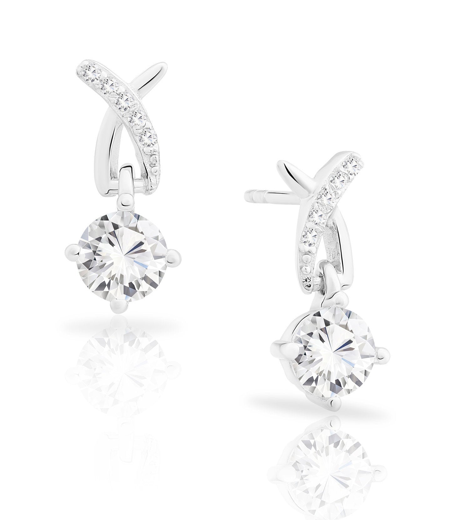 CZ Solitaire Dangle Stud Earrings in Sterling Silver