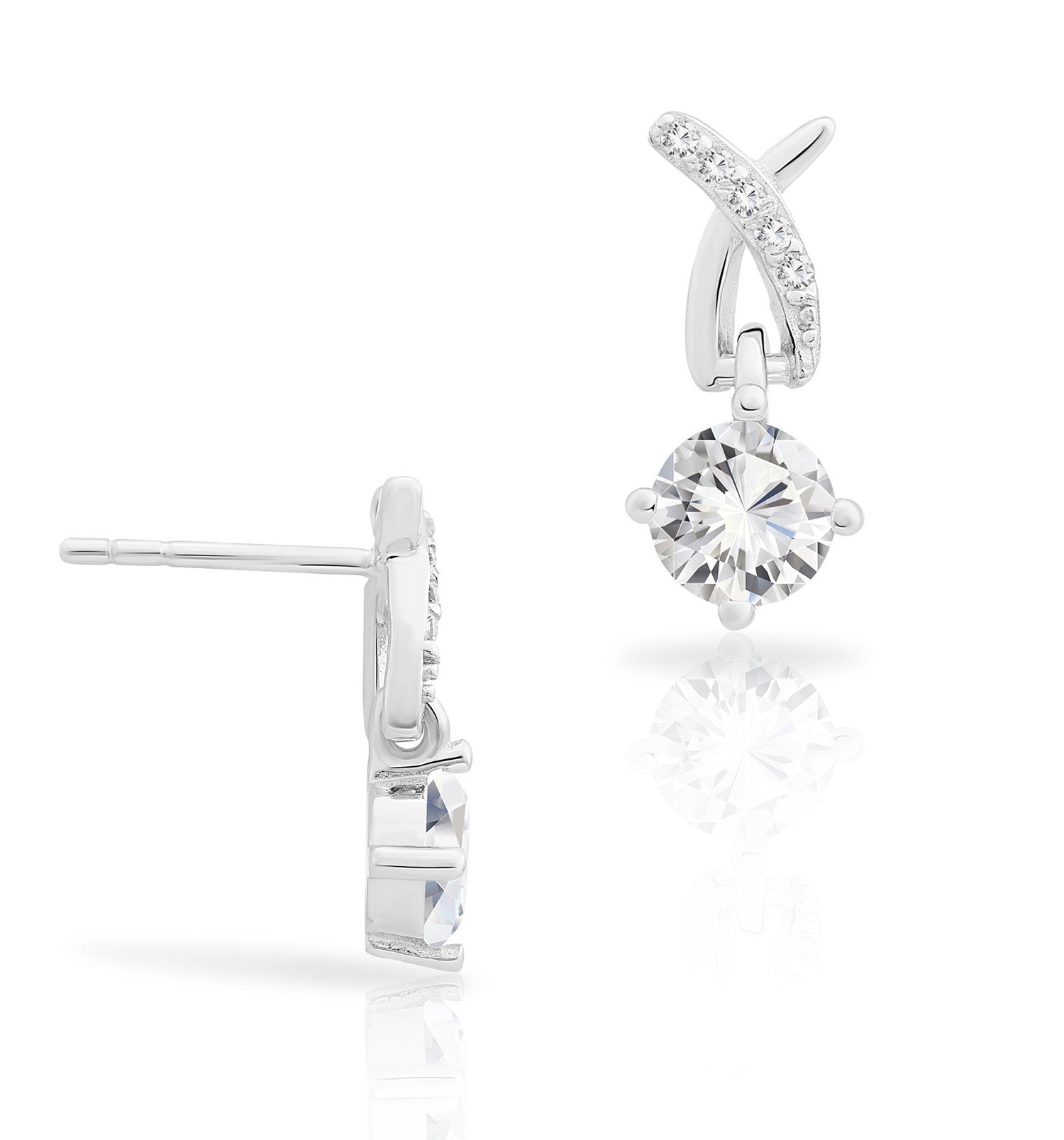 CZ Solitaire Dangle Stud Earrings in Sterling Silver