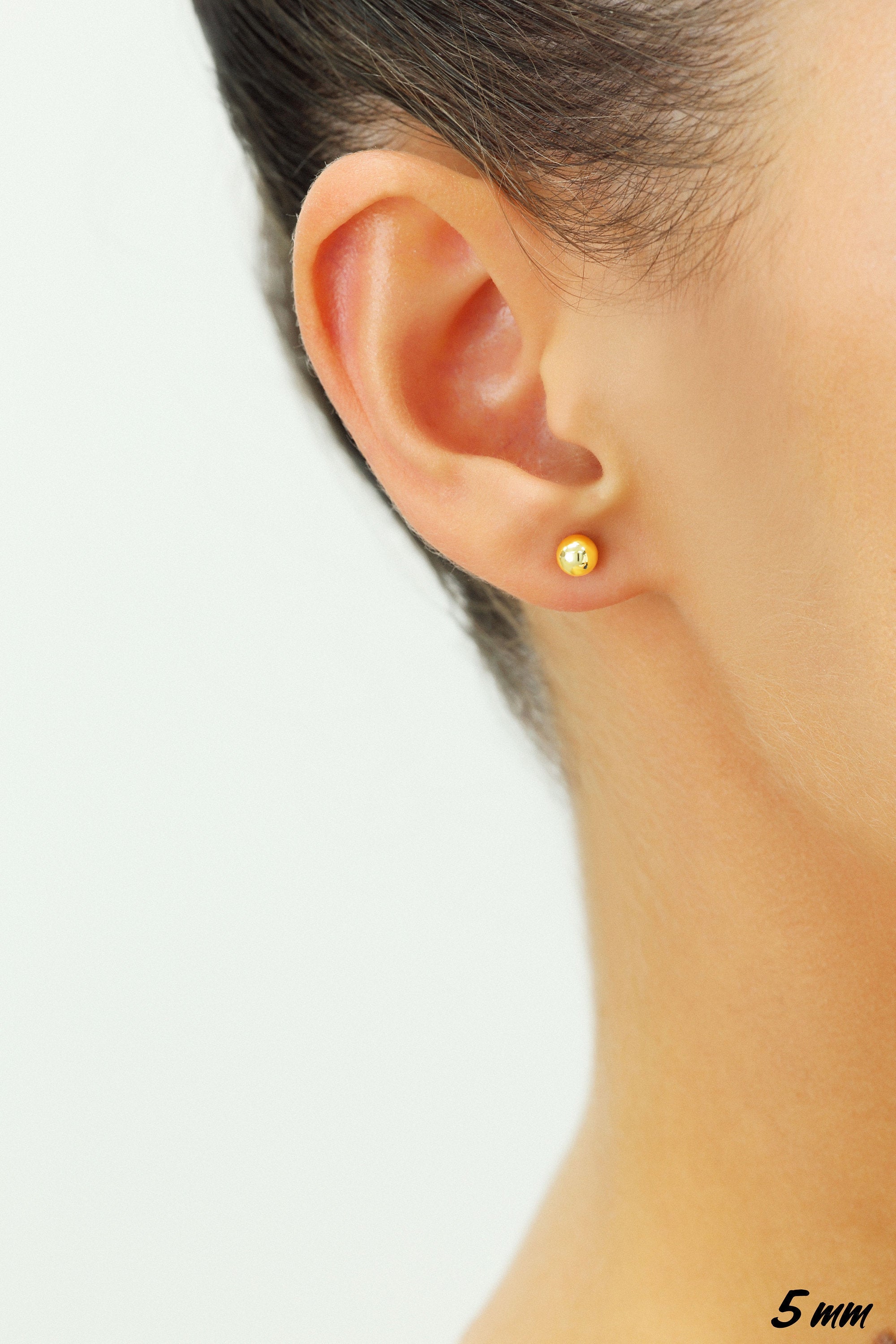 14K Yellow Gold Ball Stud Earrings. Silicone Covered Gold Push Backings (Unisex)