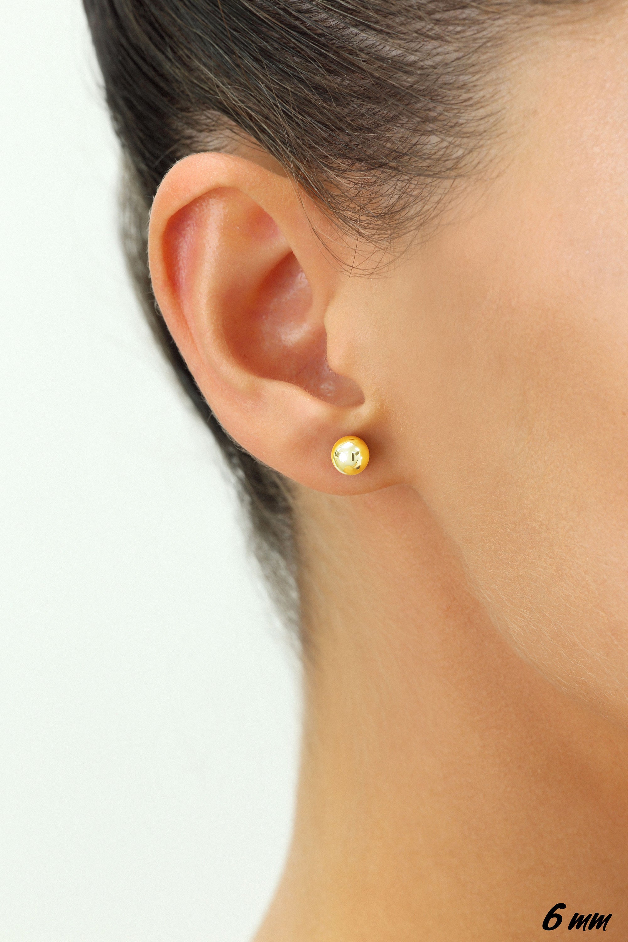 14K Yellow Gold Ball Stud Earrings. Silicone Covered Gold Push Backings (Unisex)