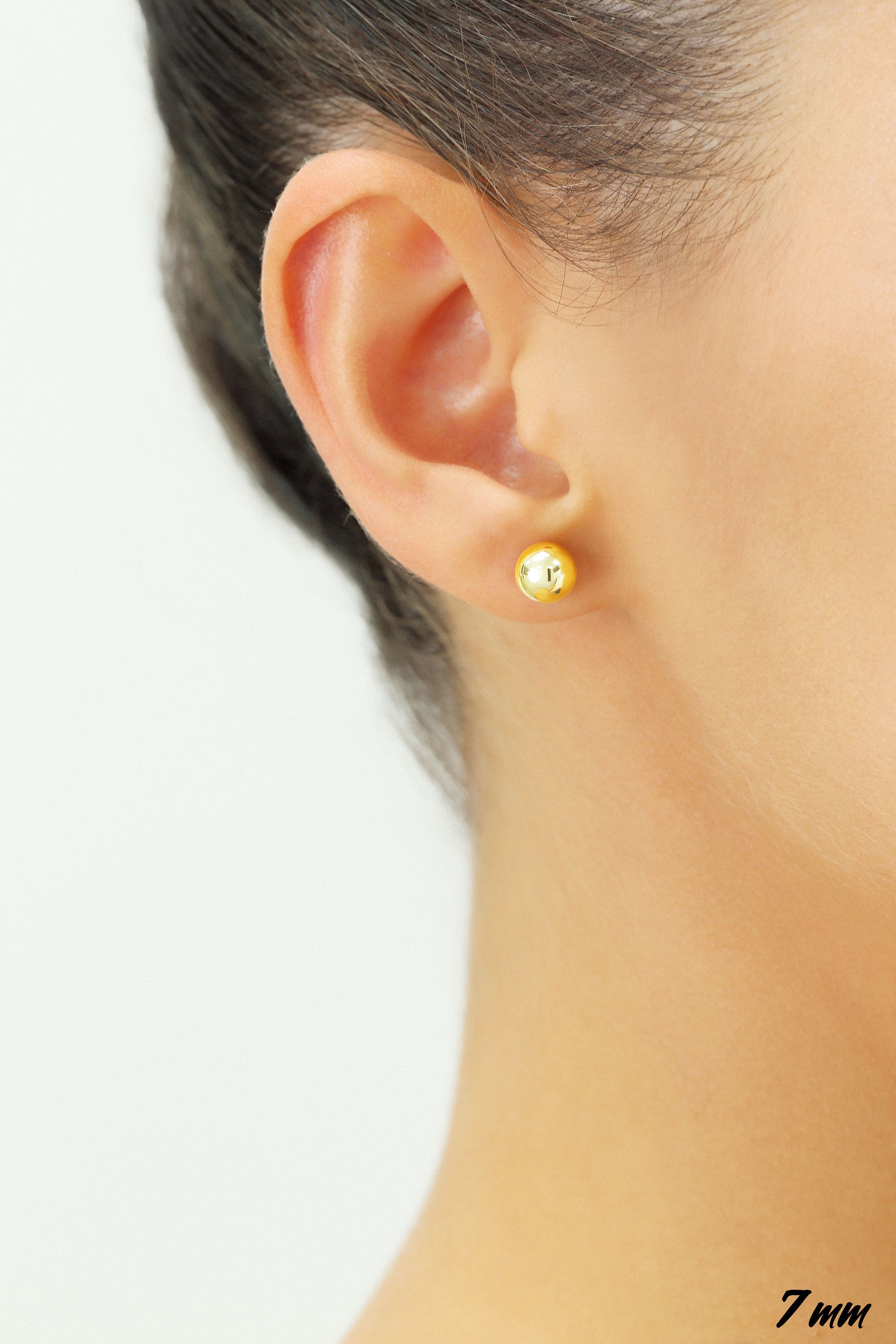 14K Yellow Gold Ball Stud Earrings. Silicone Covered Gold Push Backings (Unisex)